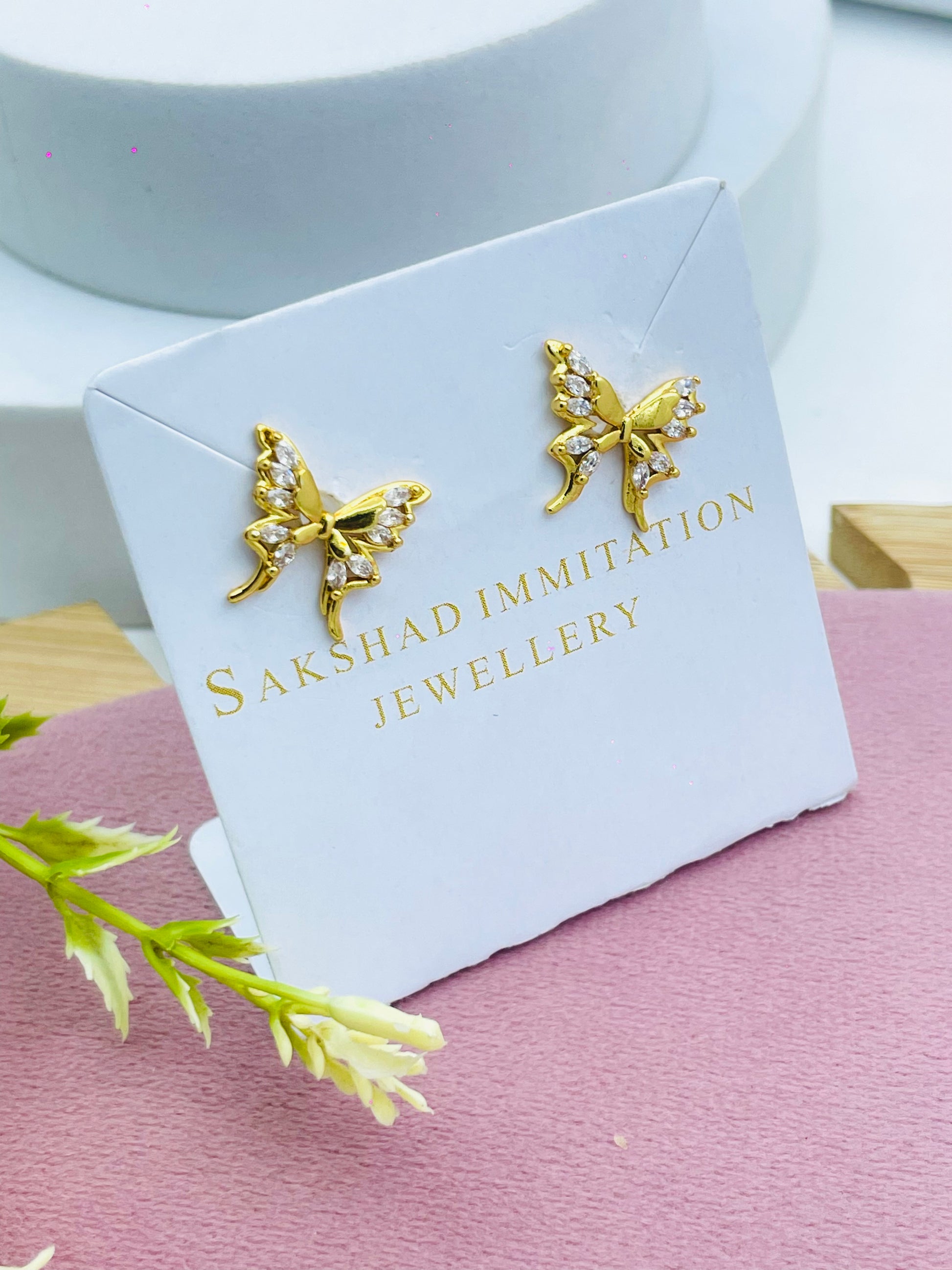Elegant Gold Butterfly Earrings with Rhinestones