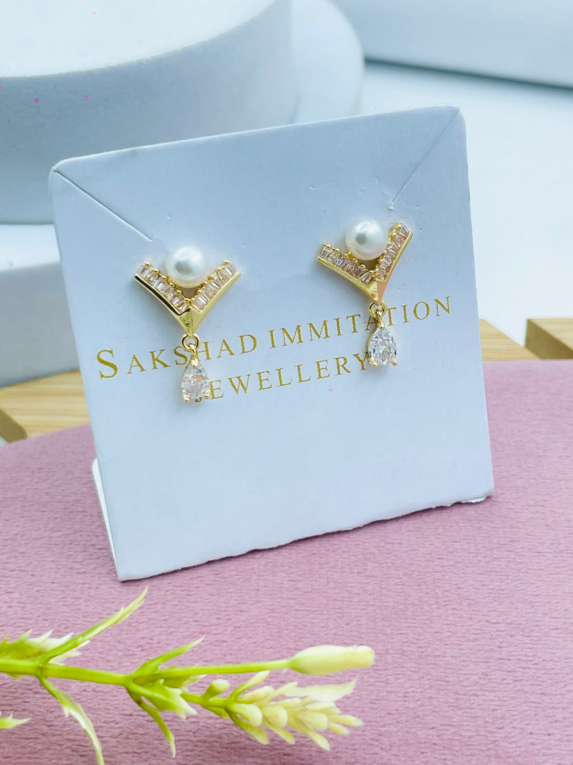 Elegant Pearl and Diamond Imitation Earrings