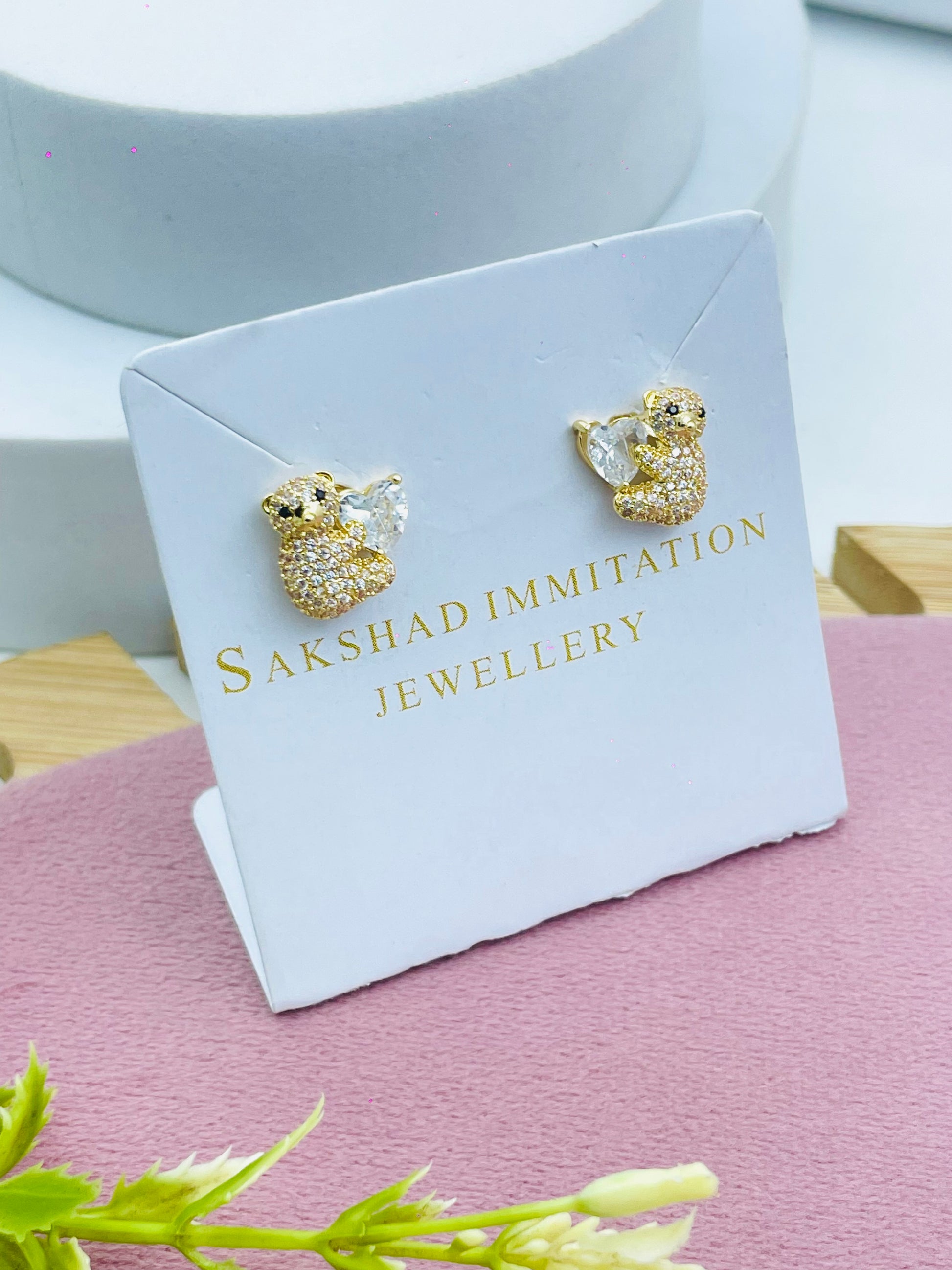 Gold and Crystal Stud Earrings