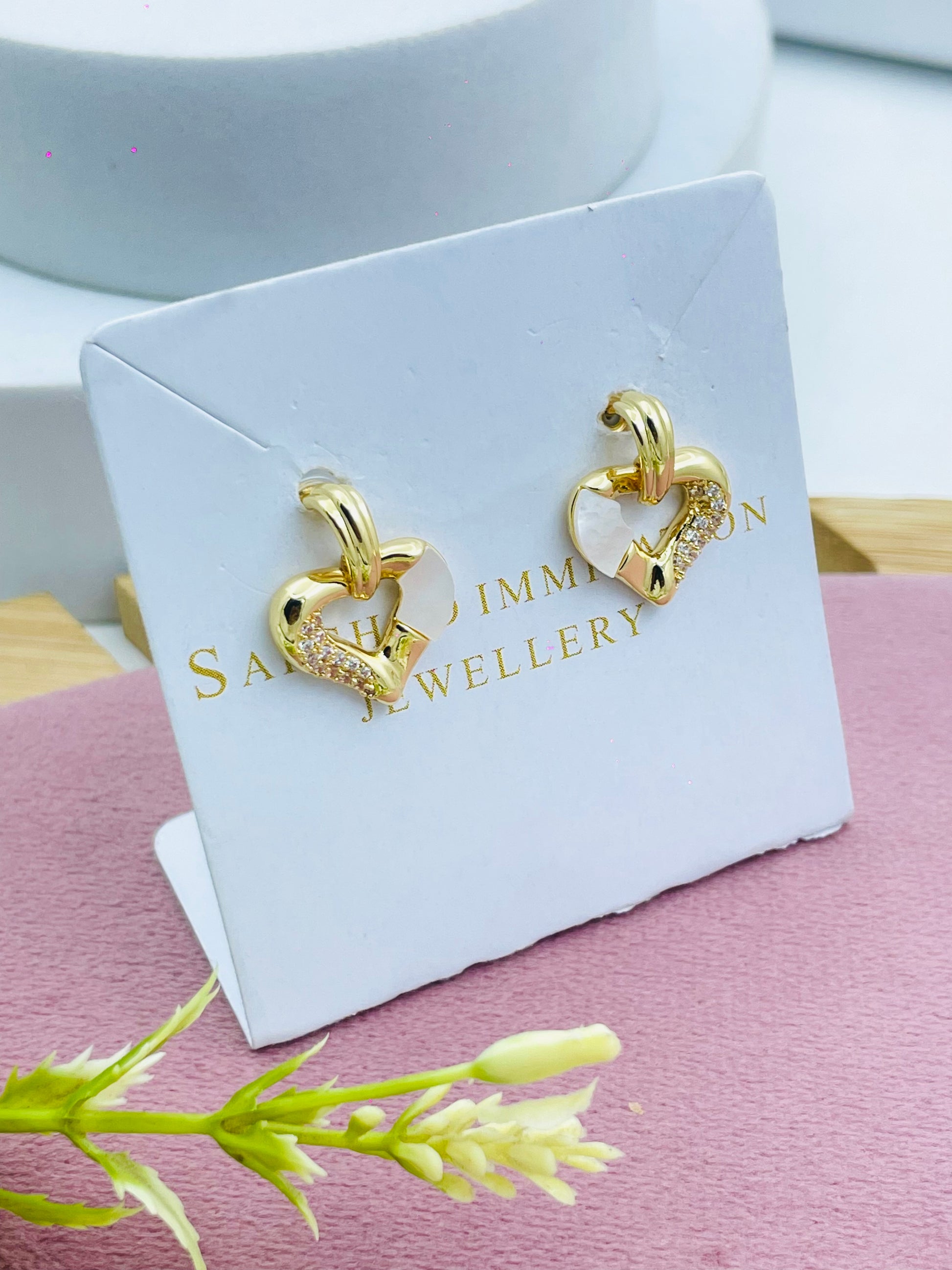 Elegant Gold Heart Shaped Earrings with Sparkling Accents