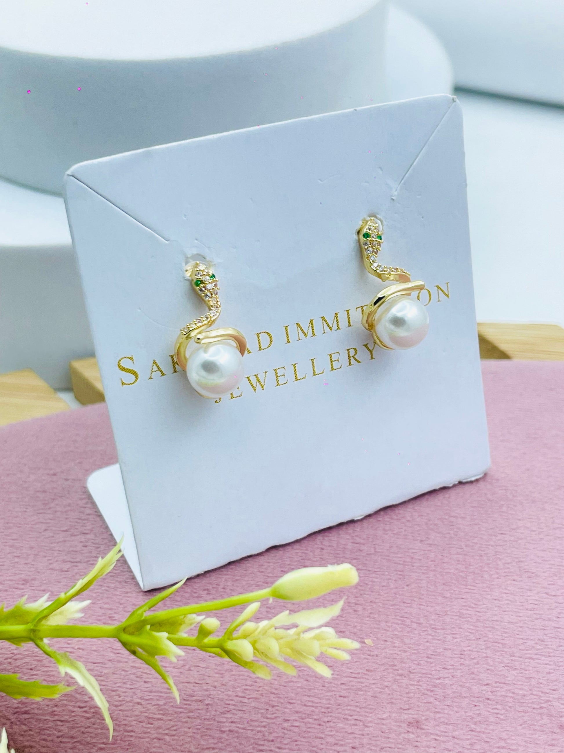 Elegant Pearl Snake Earrings