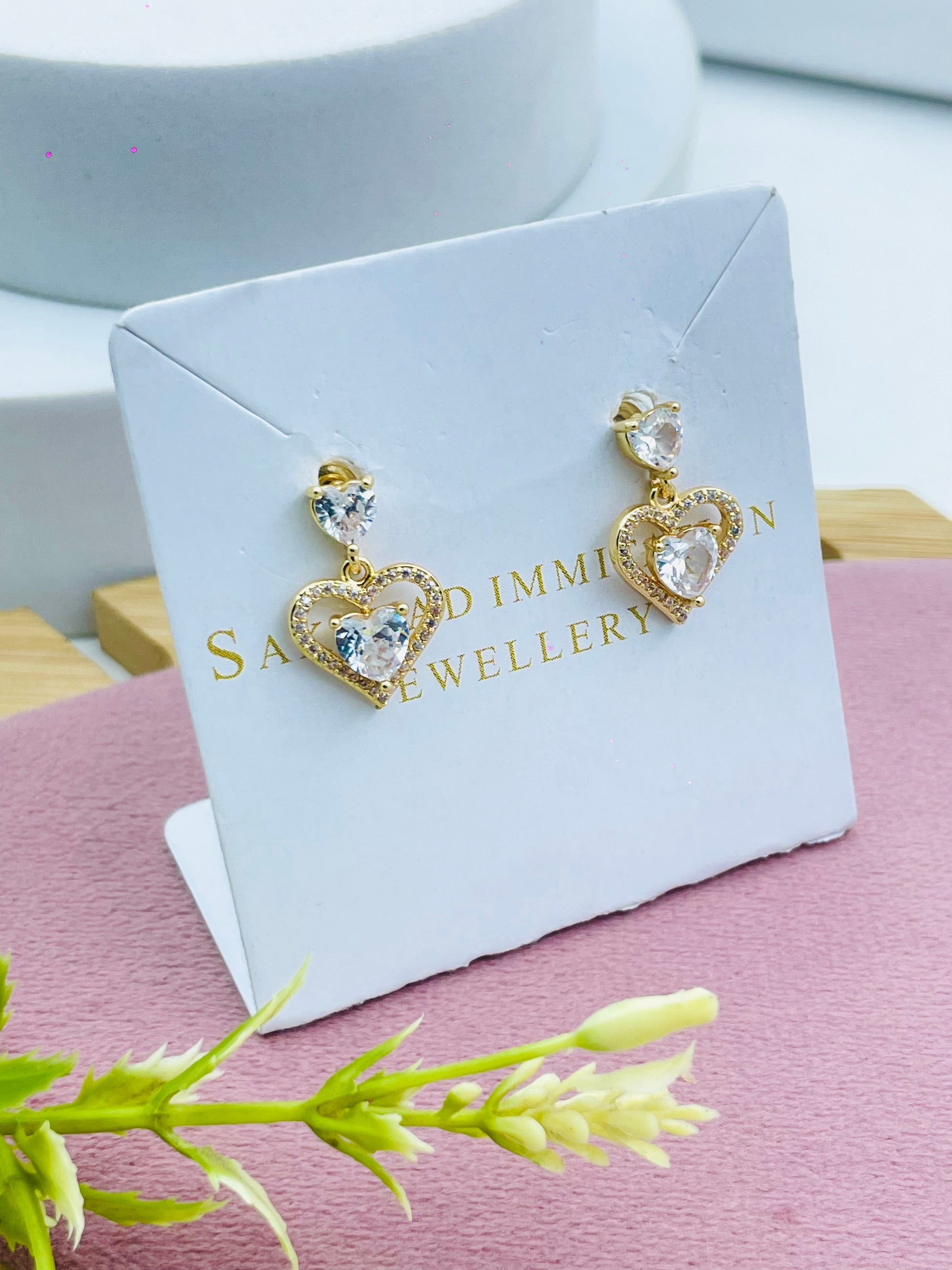 Elegant Gold Heart Earrings with Gemstones