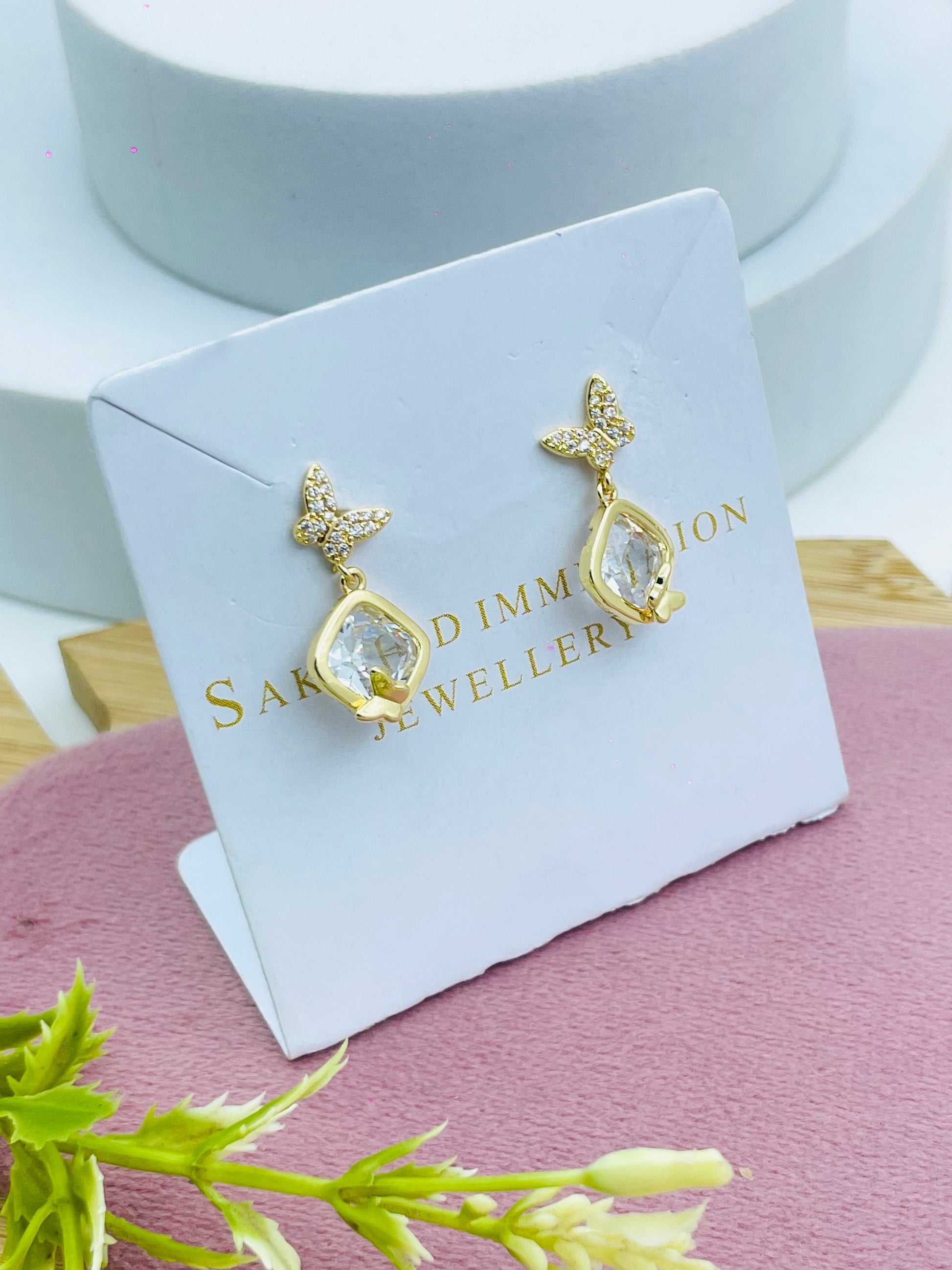 Elegant Gold Crystal Stud Earrings