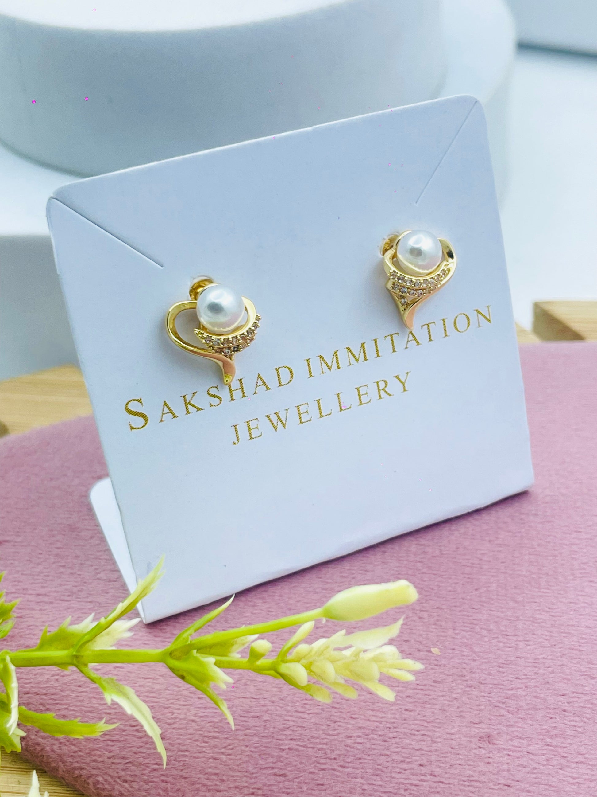 Elegant Pearl GoldTone Stud Earrings