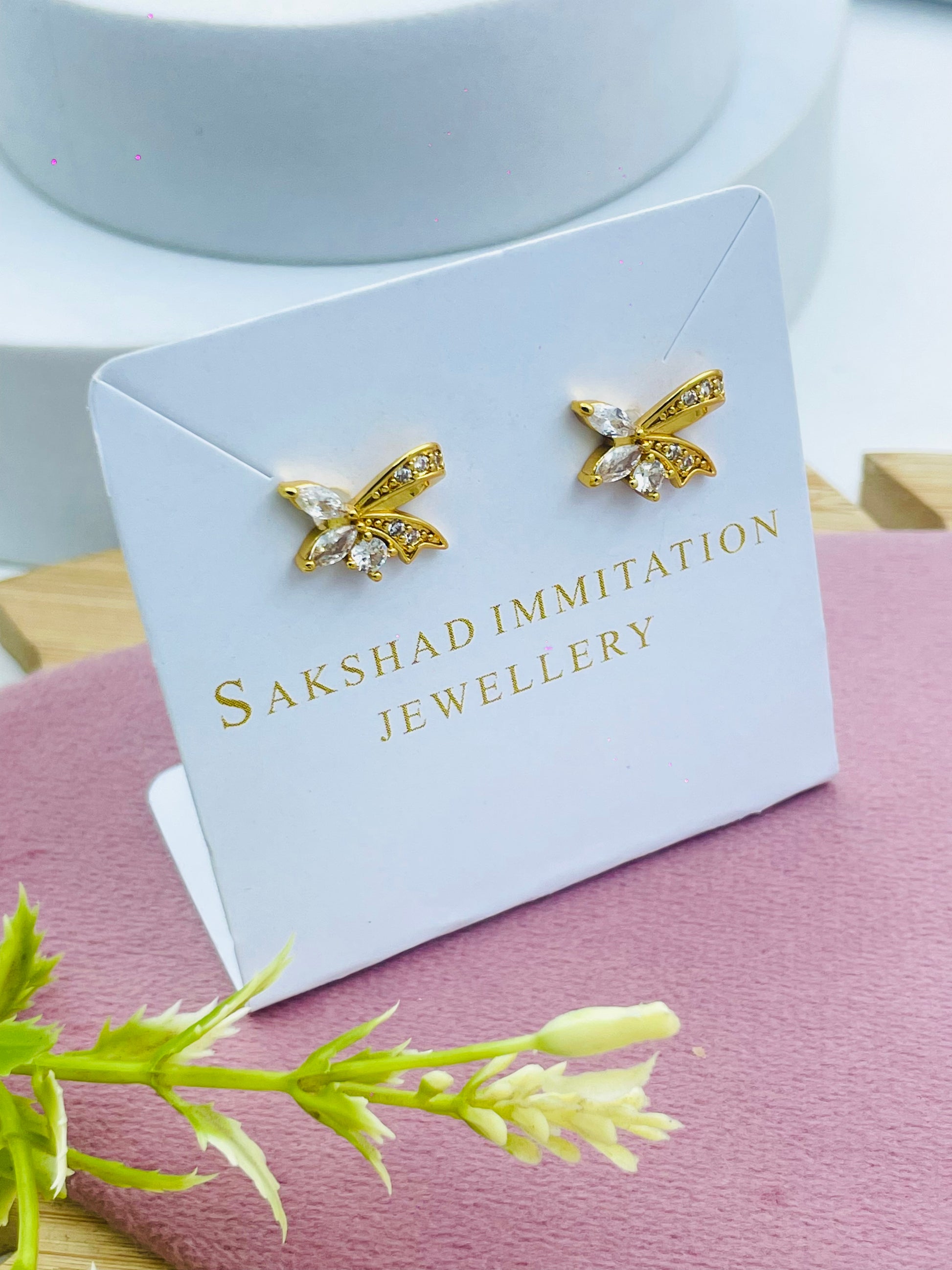 Elegant Gold Leaf Earrings with Gemstones