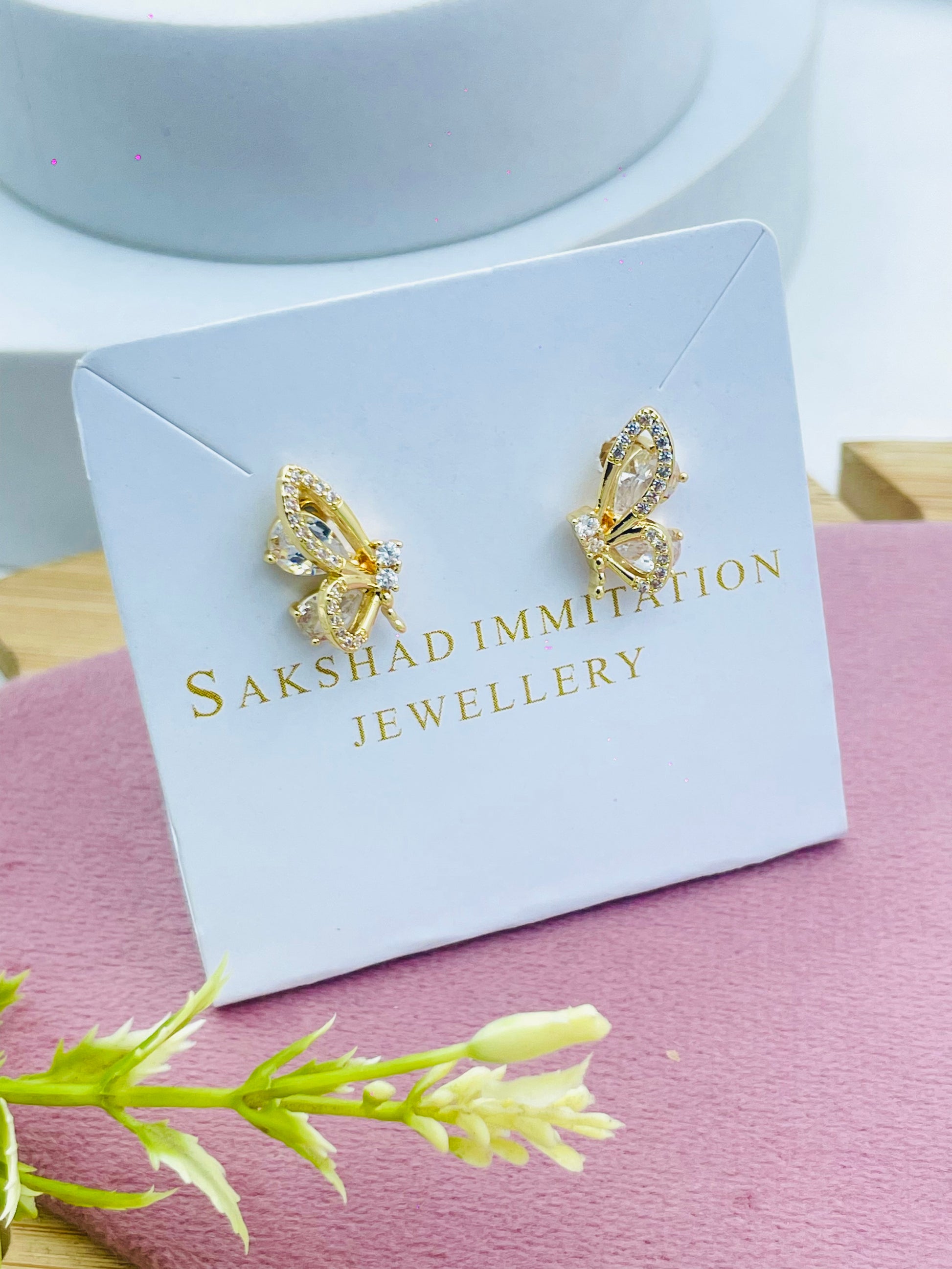 Butterfly Gold Tone Stud Earrings