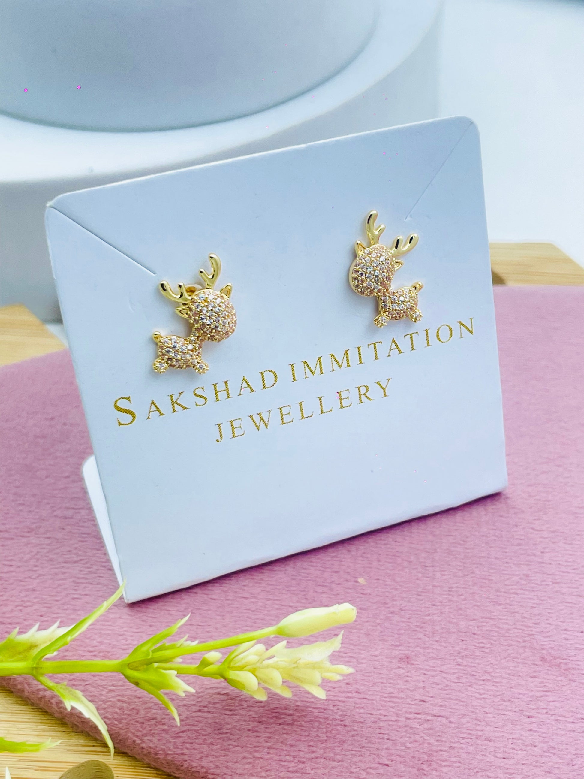 Stylish Reindeer Design Stud Earrings  Sakshad Imitation Jewellery