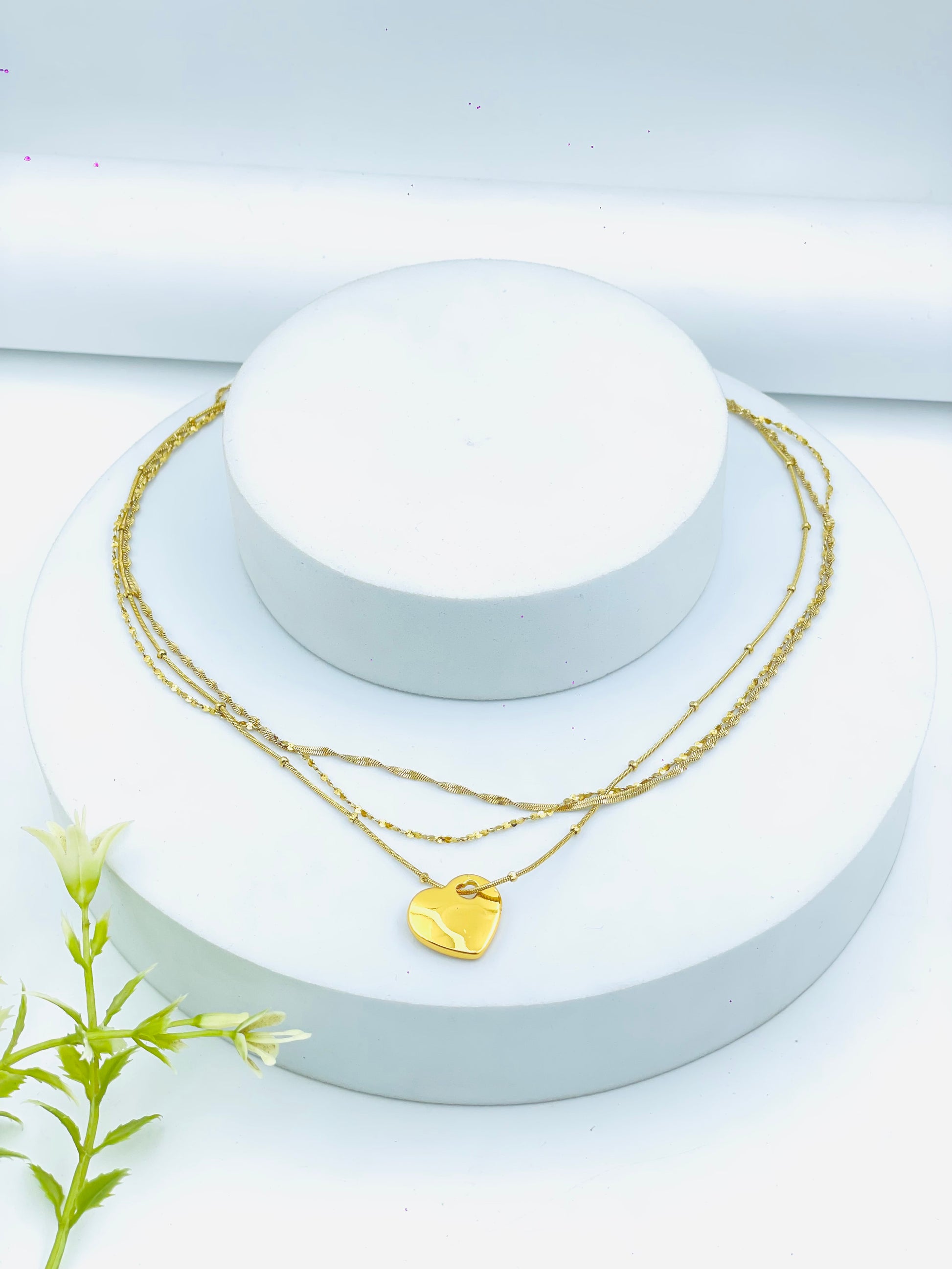 Elegant Gold Layered Heart Pendant Necklace