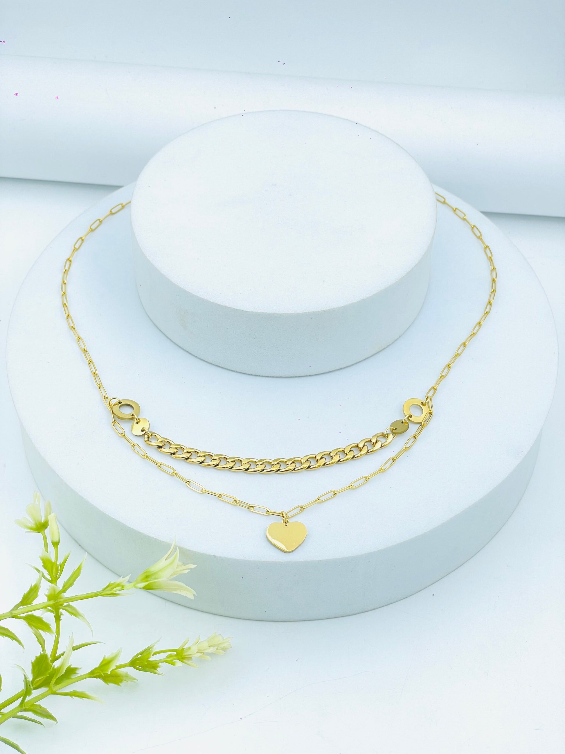 Gold Heart Pendant Layered Necklace  Elegant Jewelry