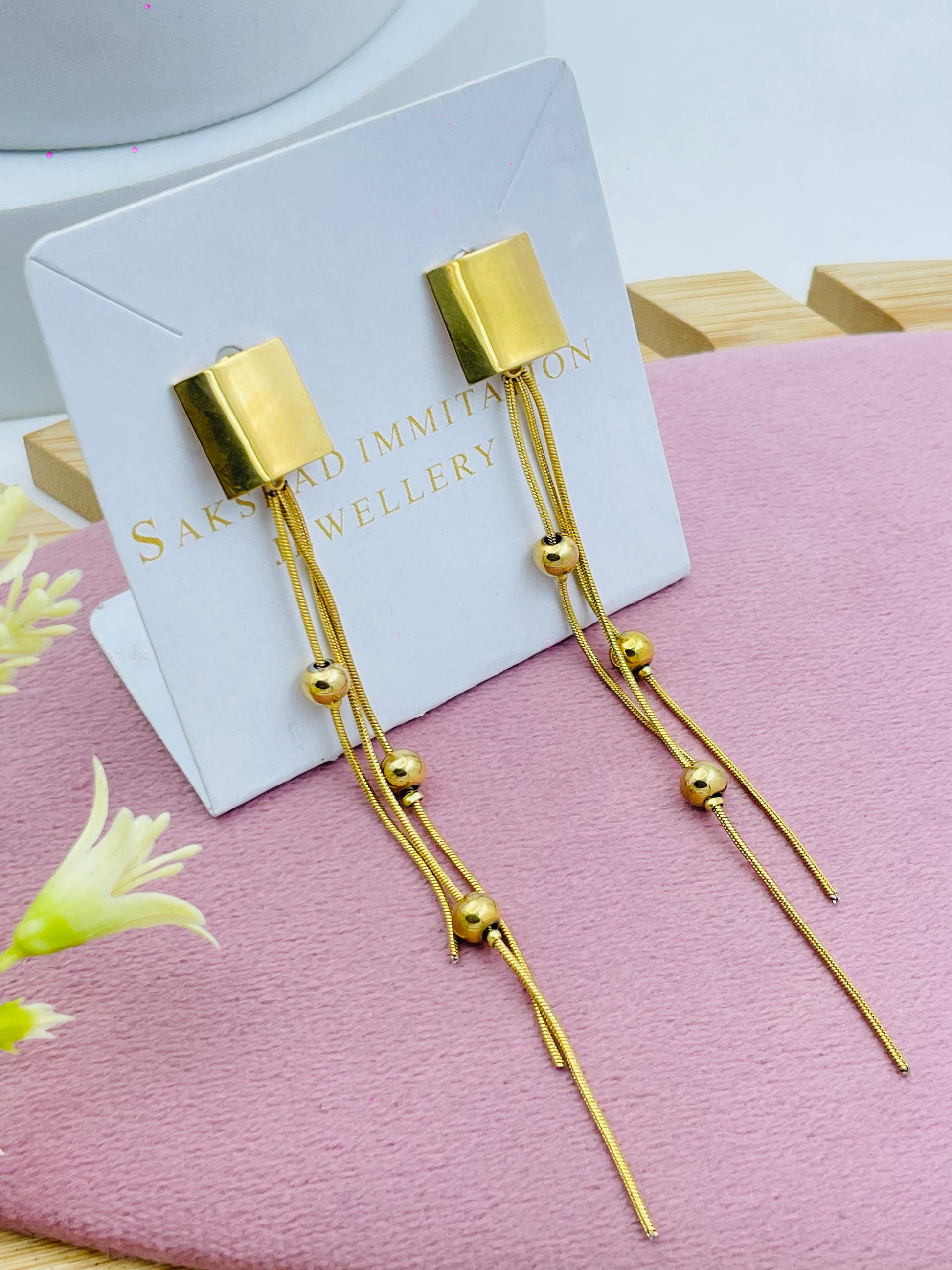 Elegant Gold Imitation Tassel Earrings