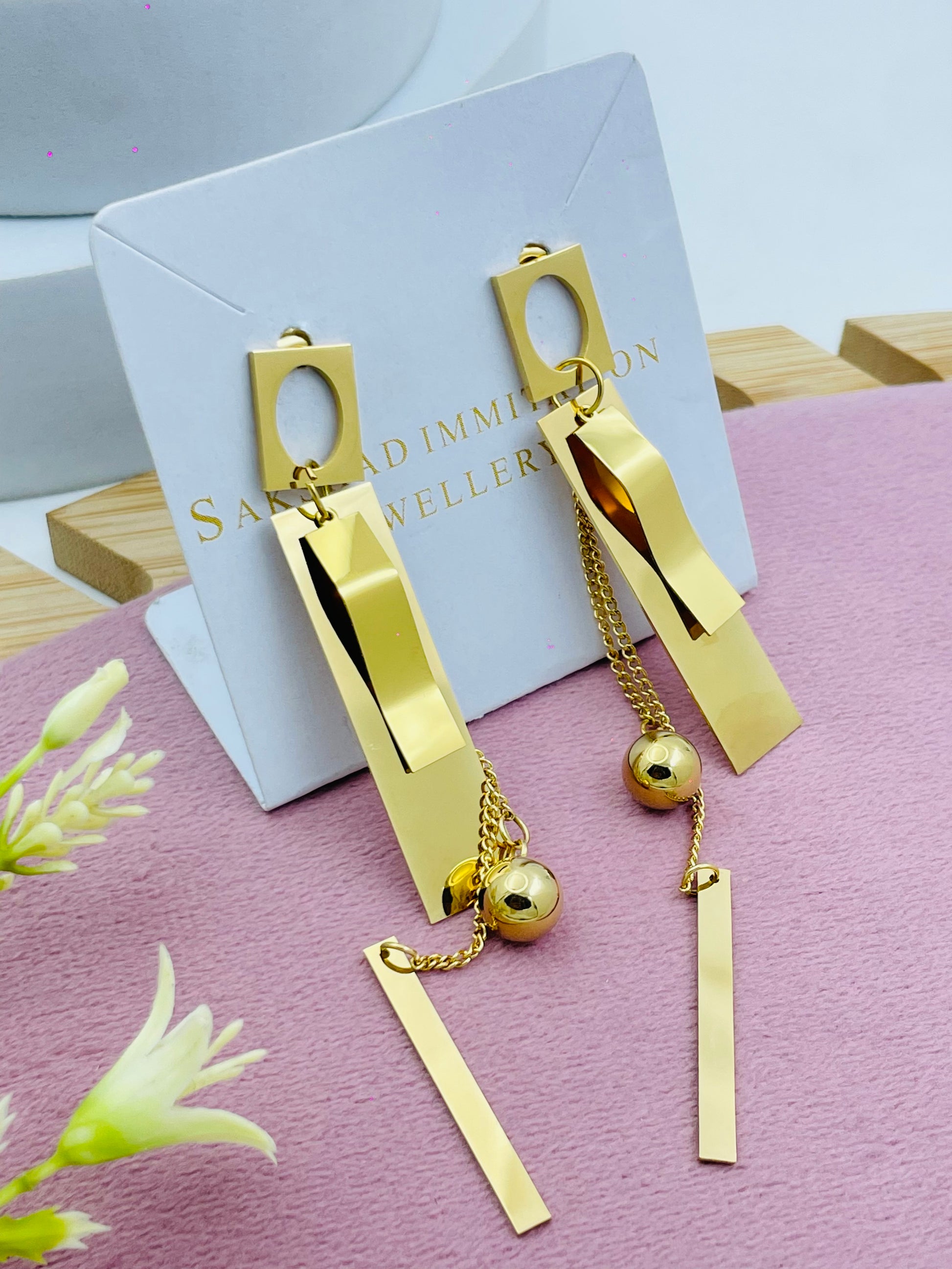 Stylish Geometric Gold Drop Earrings  Modern and Chic
