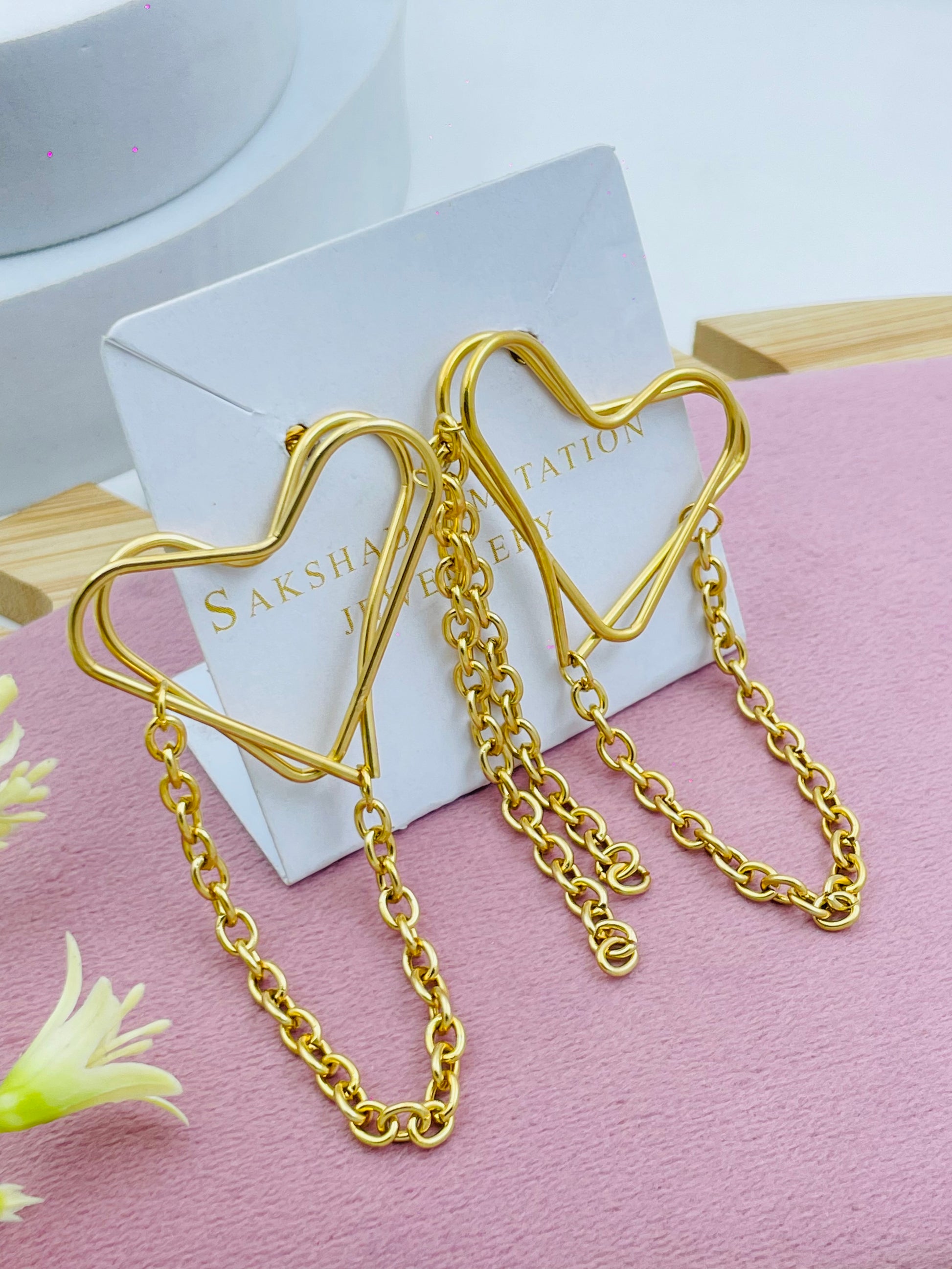 Elegant Gold Heart Chain Earrings  Fashion Jewelry