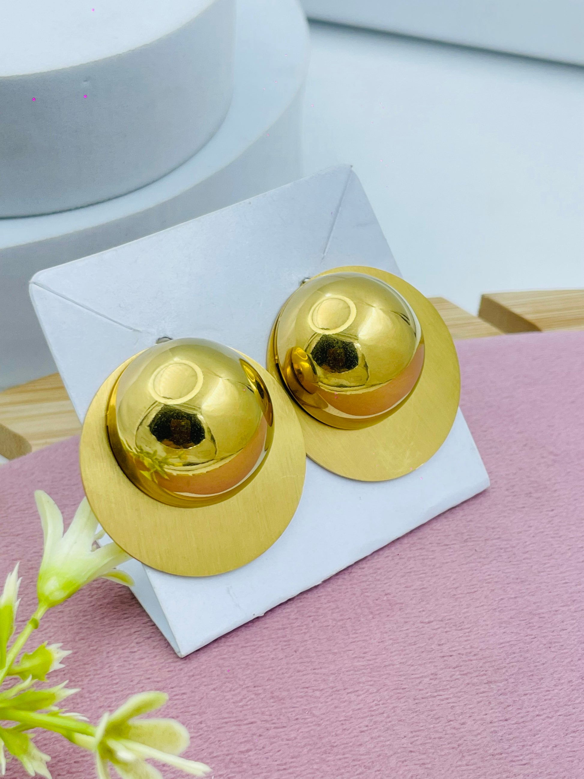 Stylish GoldTone Dome Earrings for Women
