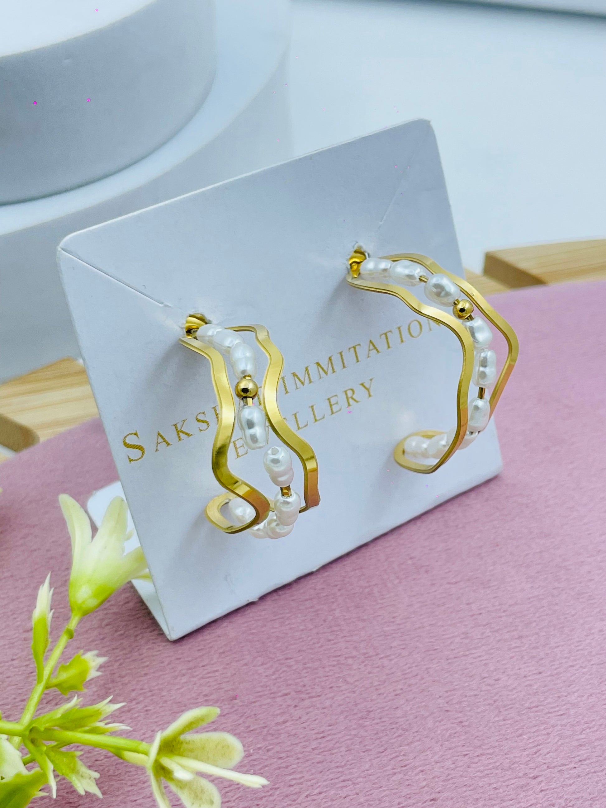 Elegant Pearl and Gold Wave Earrings  Fashion Jewelry