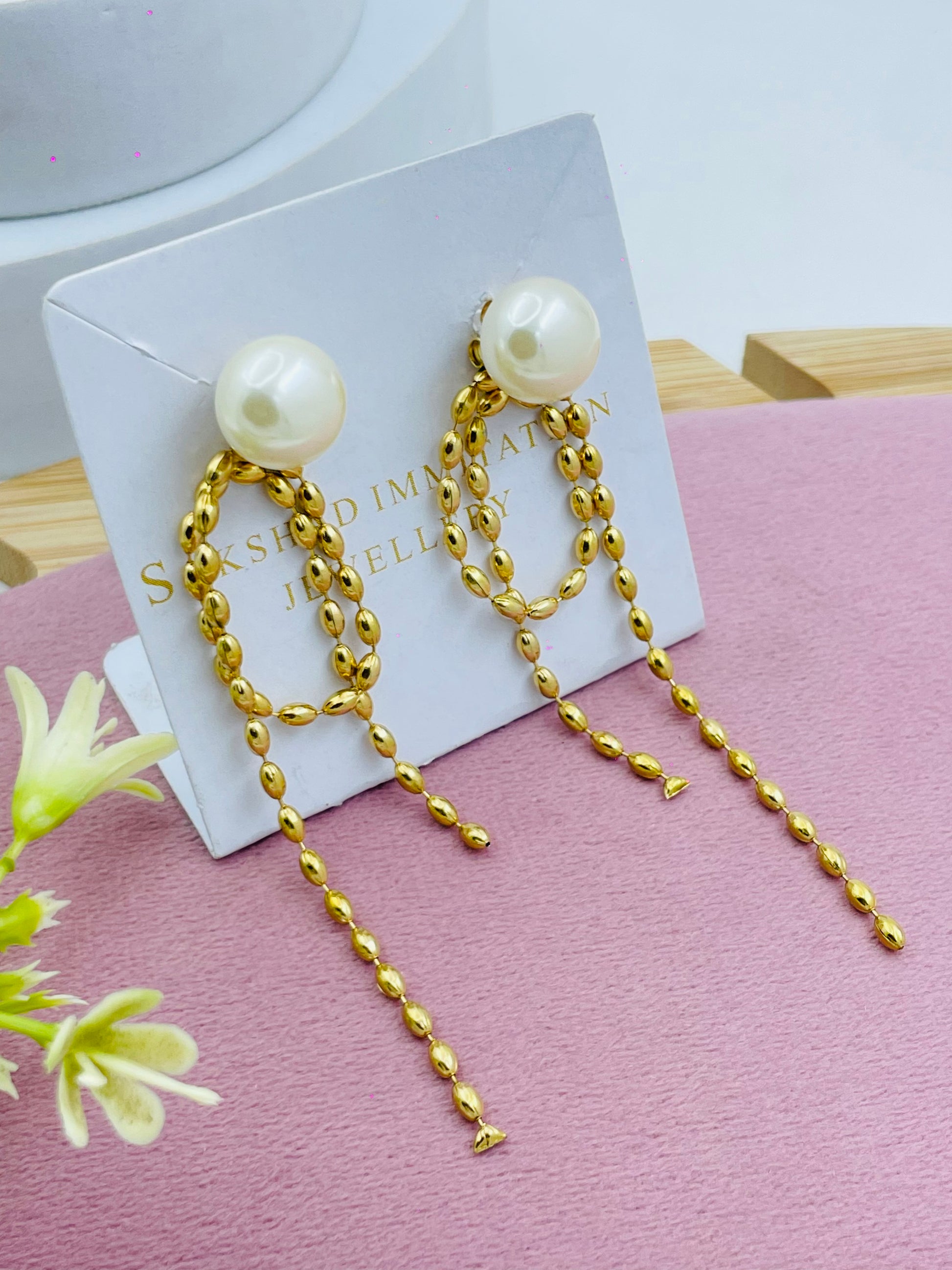 Elegant Pearl and Gold Dangle Earrings  Chic Jewelry