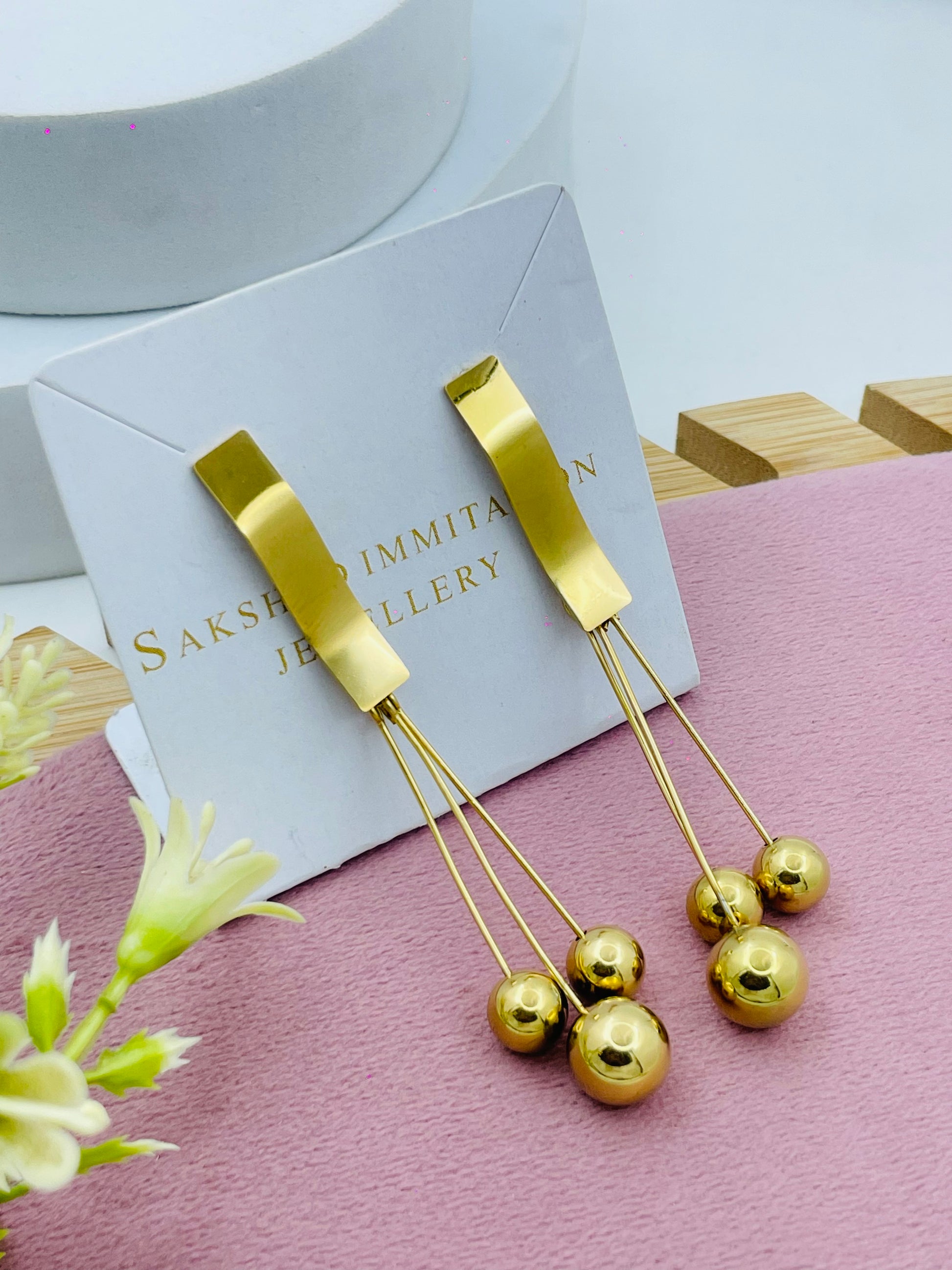 Elegant Gold Finish Long Dangle Earrings