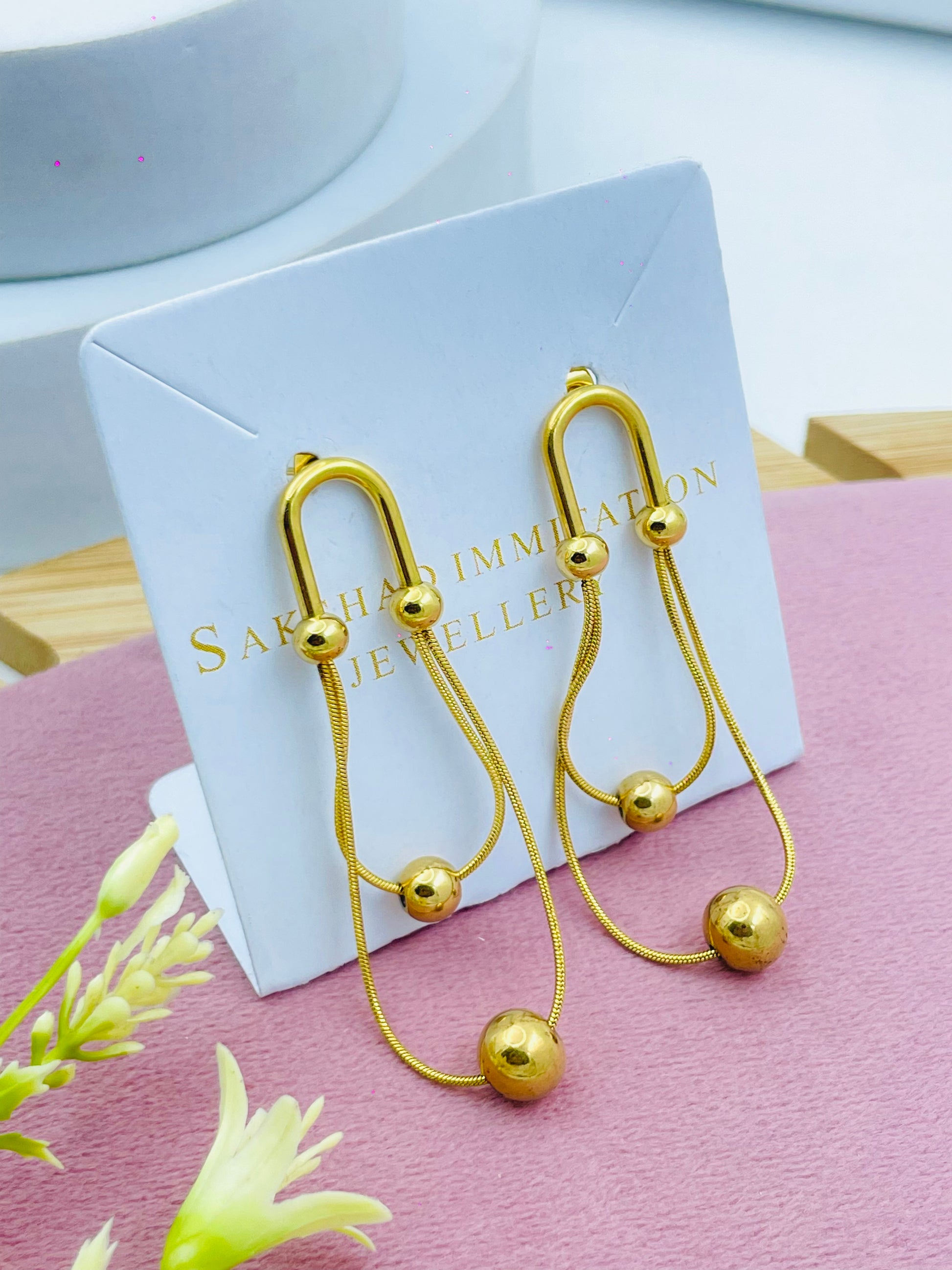 Elegant Gold Ball Drop Earrings