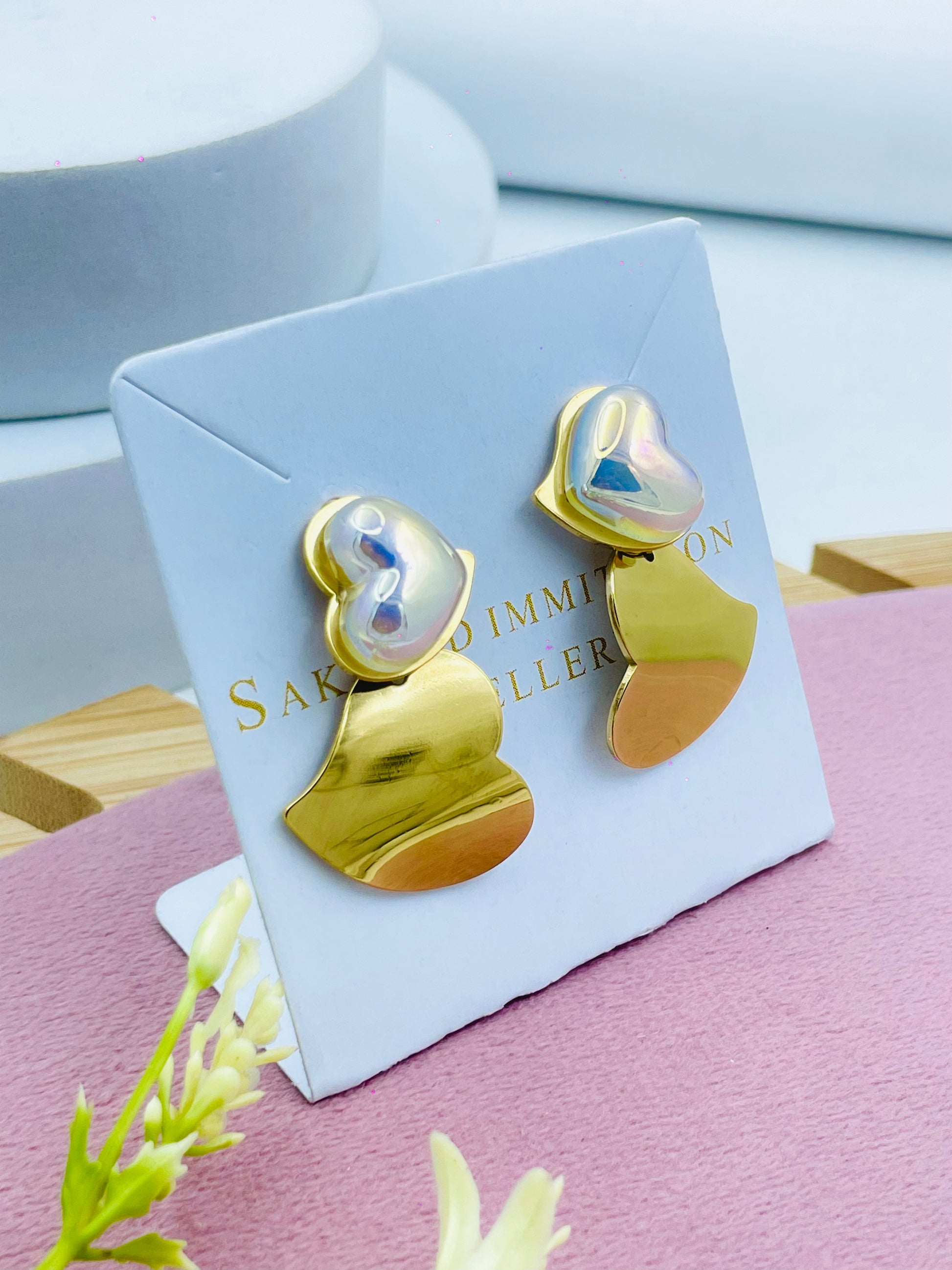 Elegant Abstract Gold and Pearl Earrings