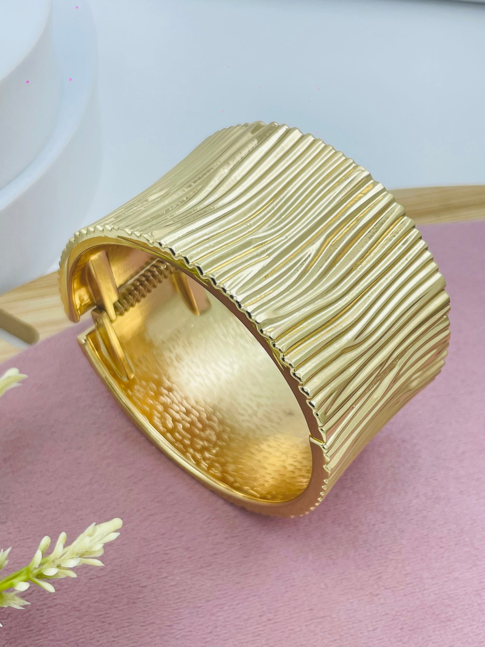 Elegant Textured Gold Cuff Bracelet  Fashion Jewelry