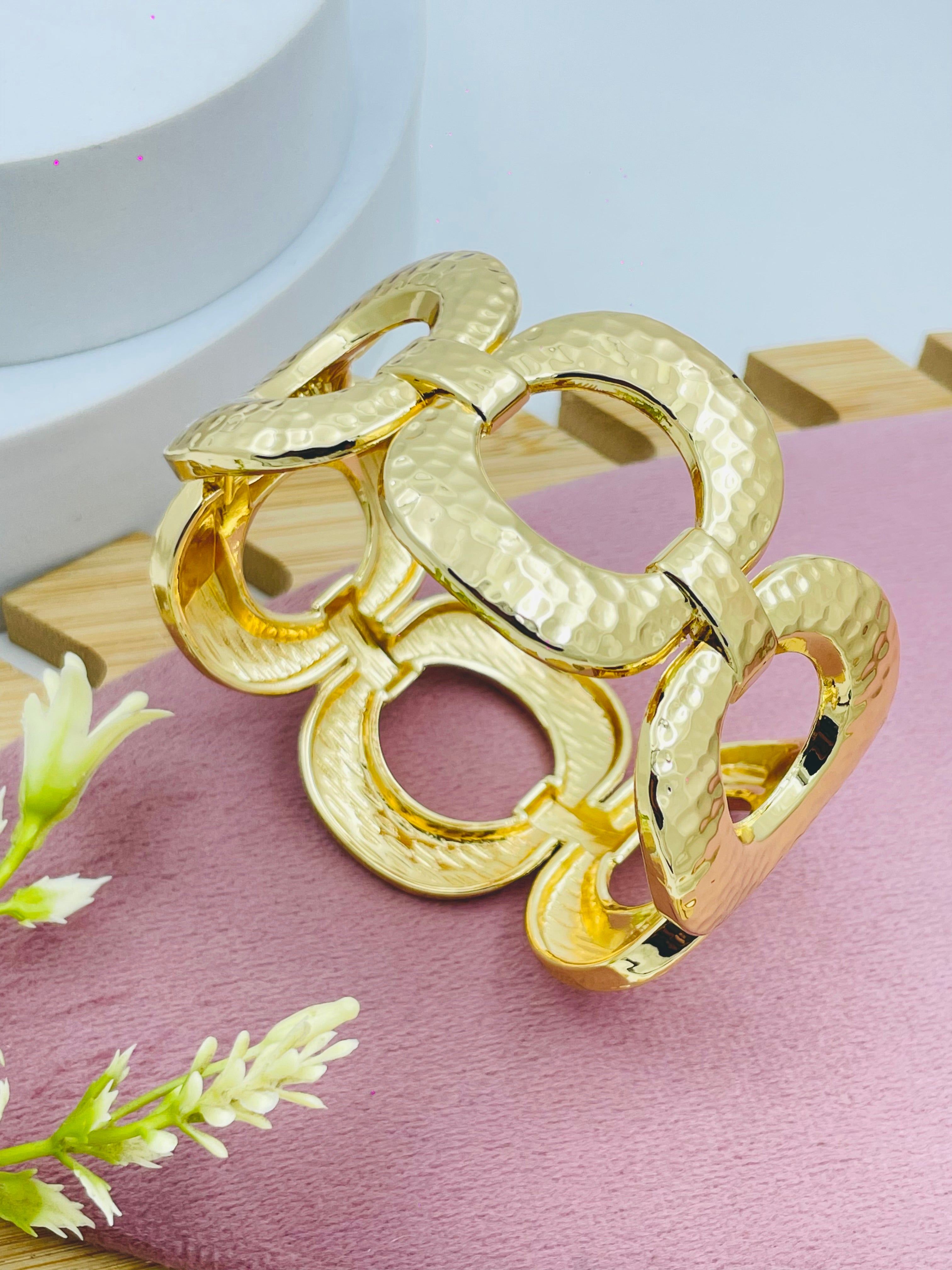 Elegant Gold Hammered Link Bracelet  Statement Jewelry