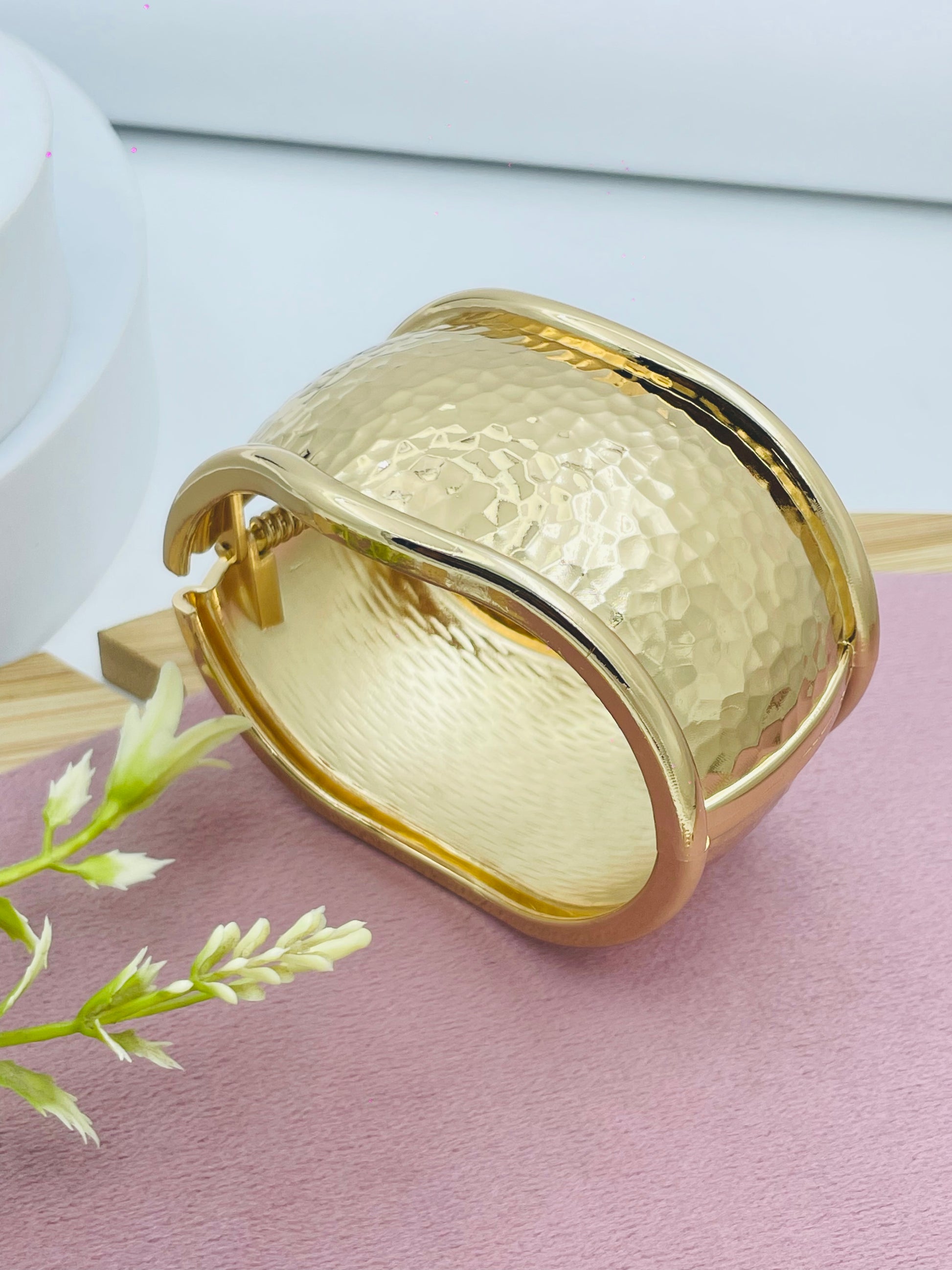 Elegant Hammered Gold Cuff Bracelet