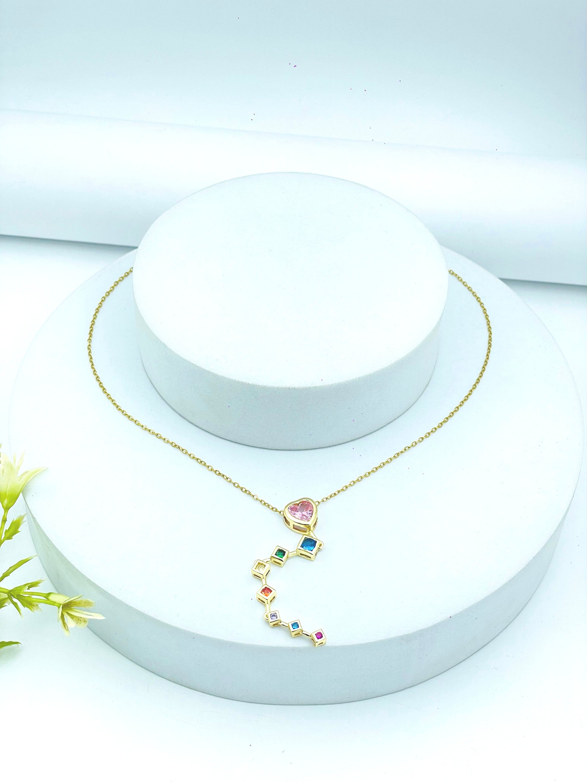 Elegant Gold MultiStone Geometric Necklace