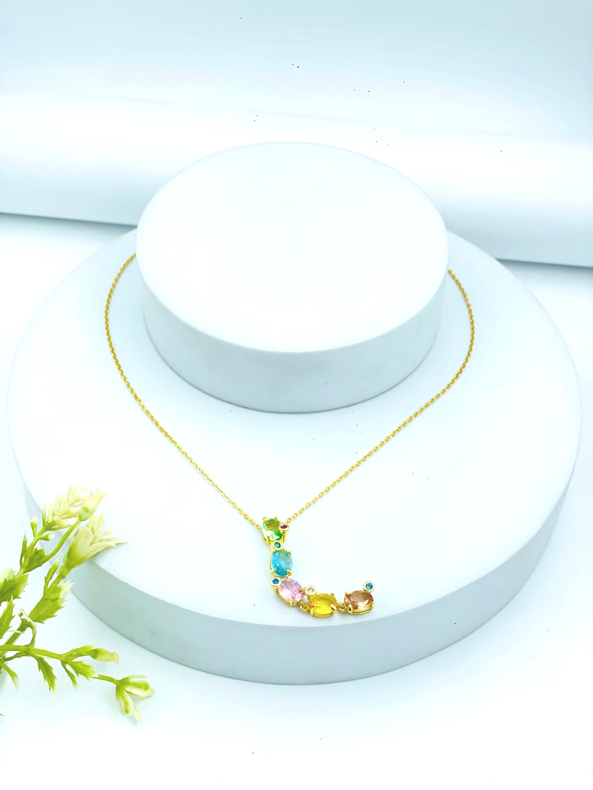 Elegant Multicolor Gemstone Gold Necklace