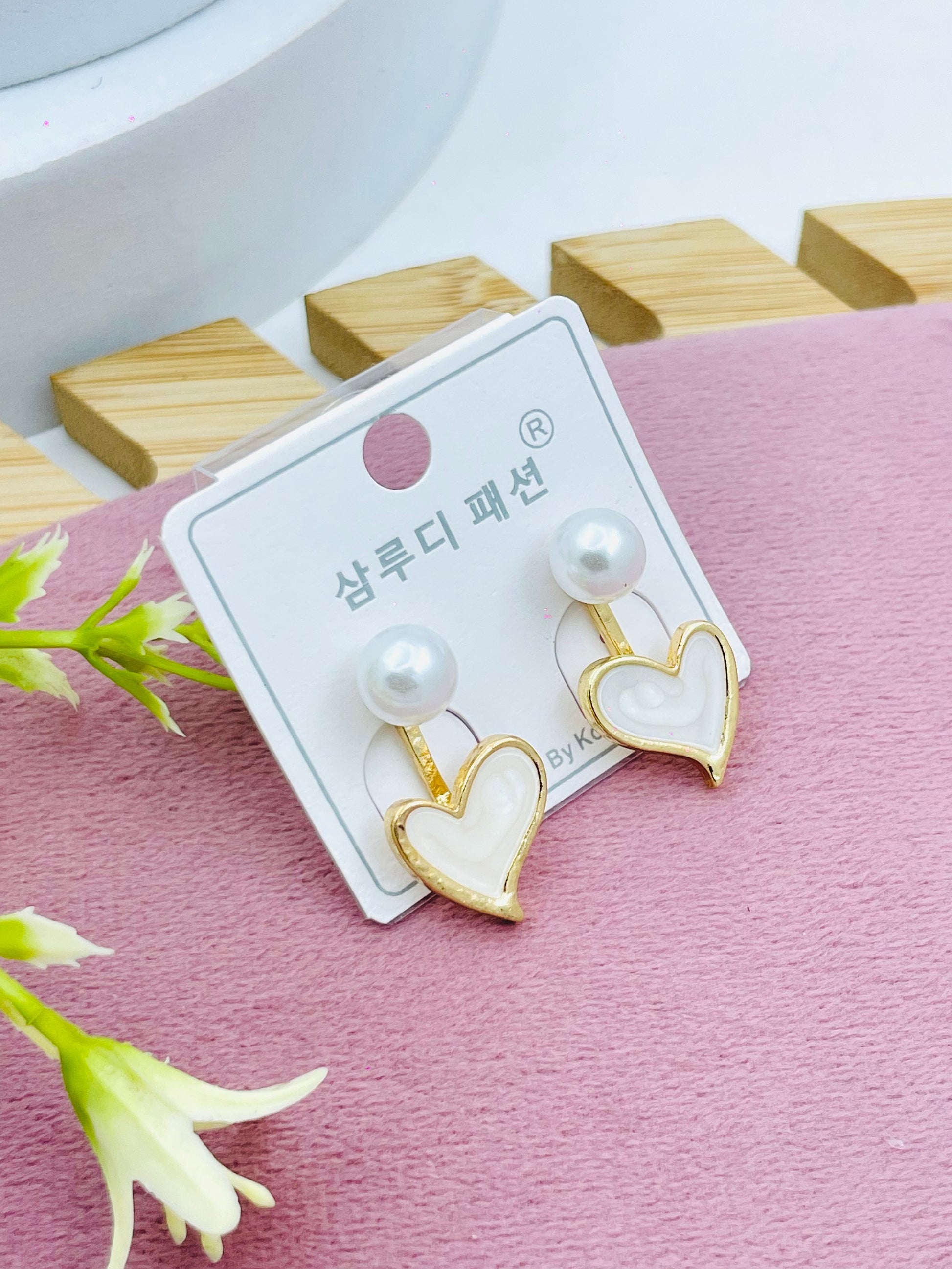 Elegant Heart Pearl Drop Earrings