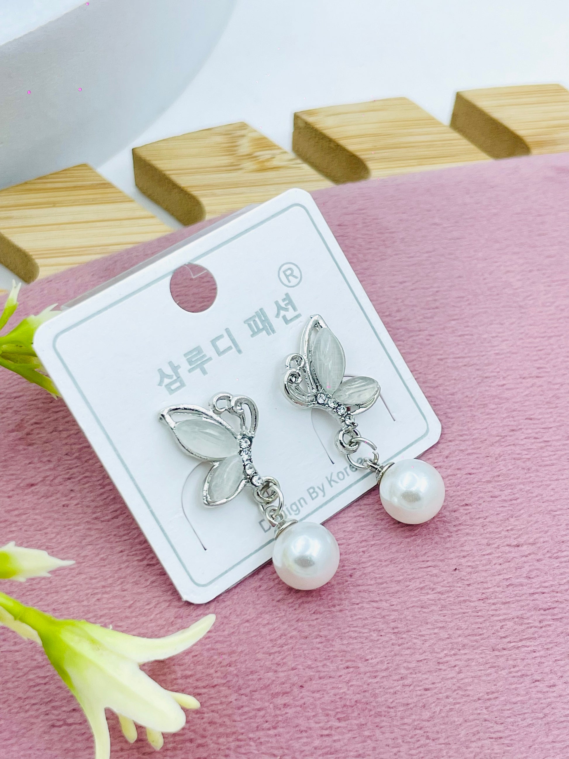 Elegant Butterfly Pearl Drop Earrings