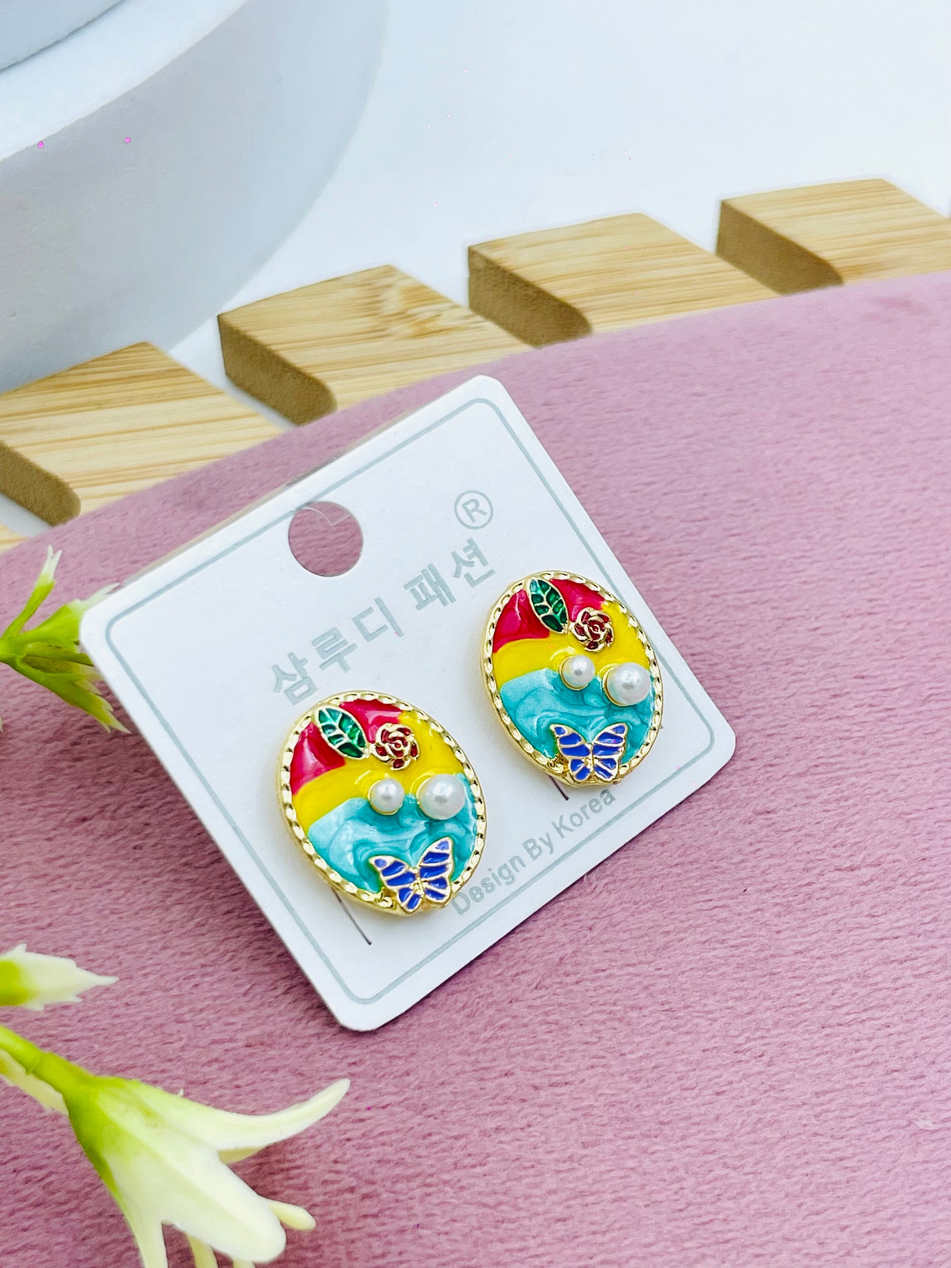 Colorful Rainbow Enamel Earrings  Elegant Korean Design