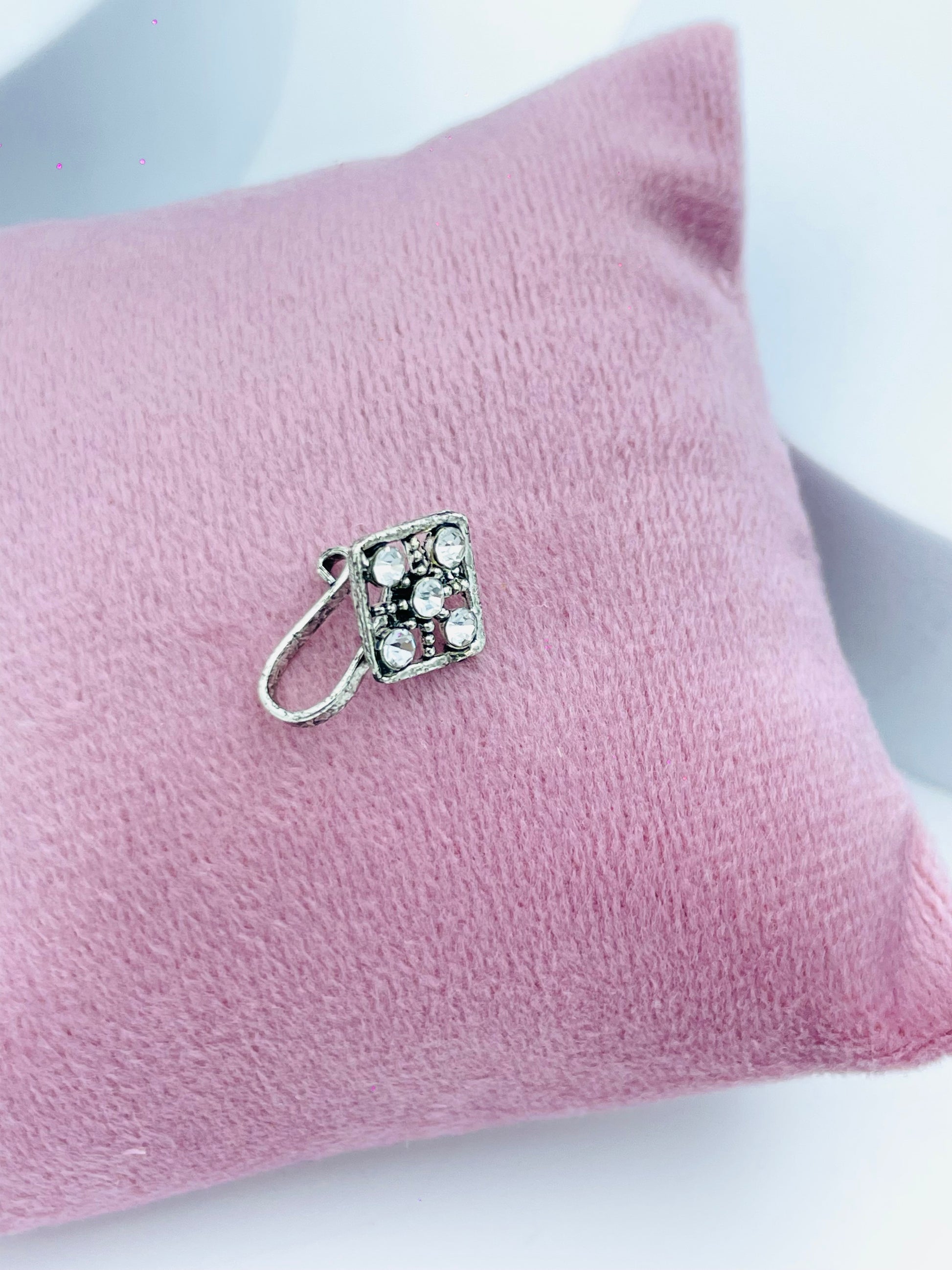 Elegant Square Rhinestone Silver nose pin