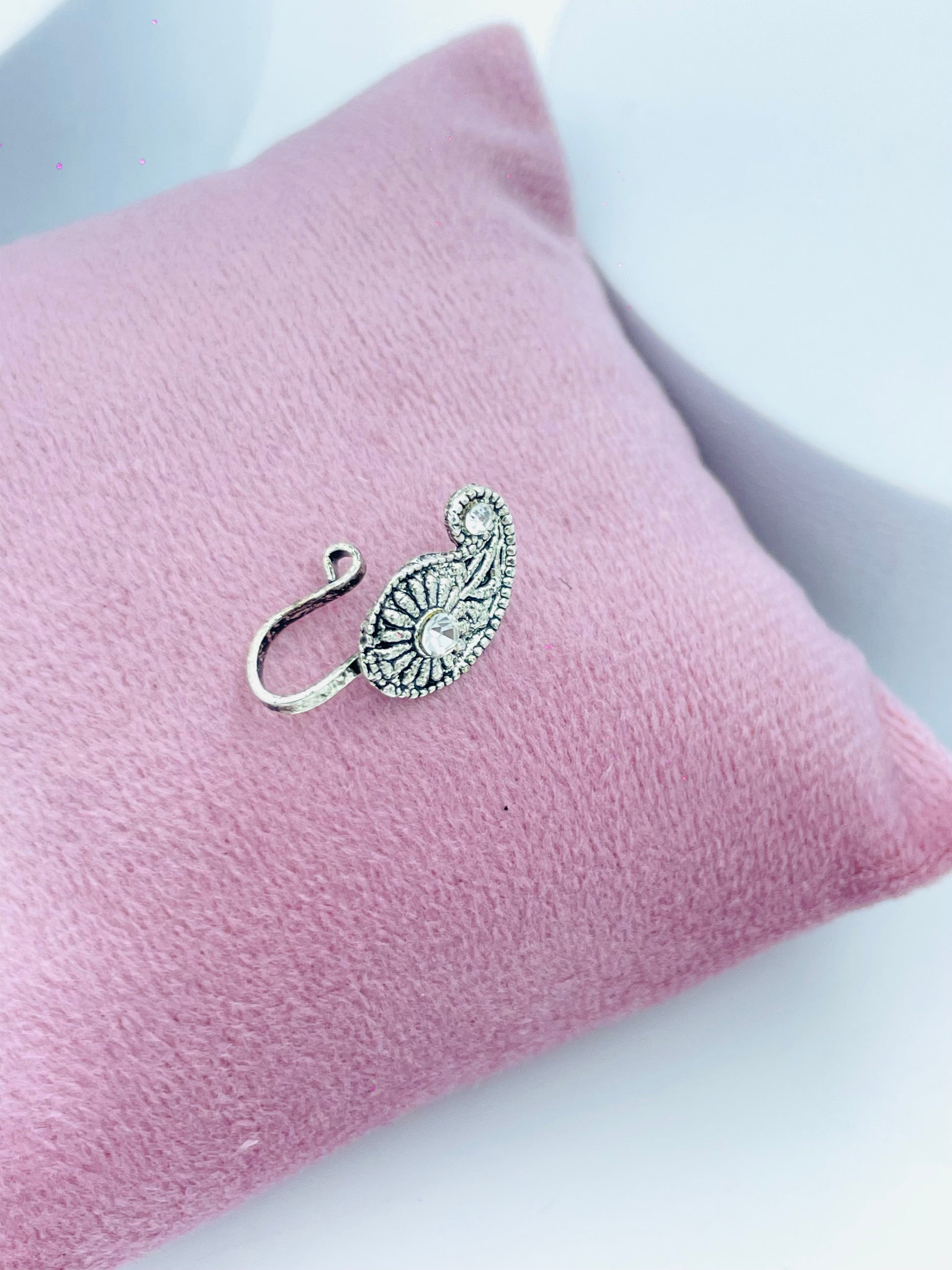 Elegant Silver Paisley Nose Pin  Vintage Design