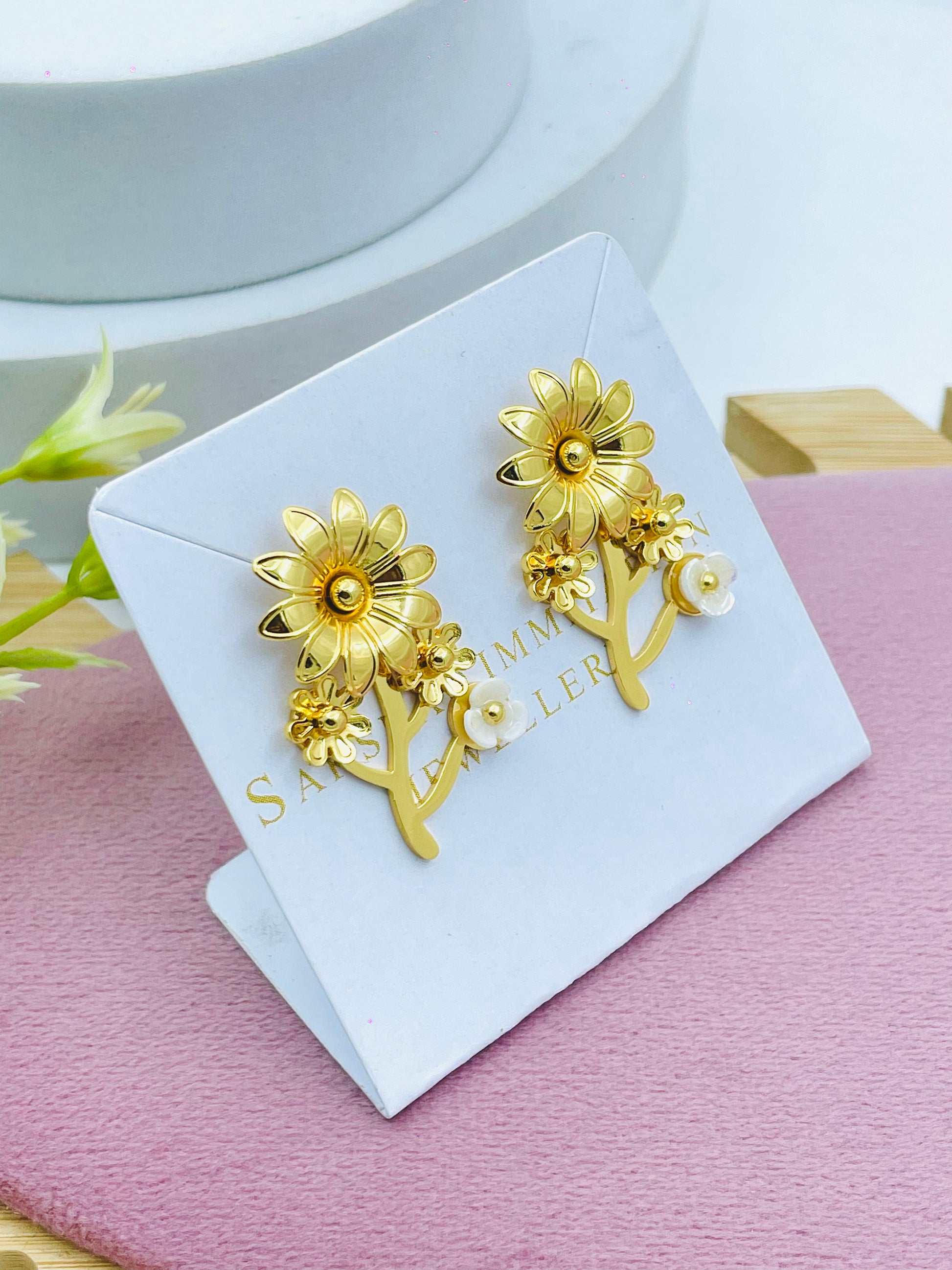 Elegant Floral Pearl Gold Earrings  Stylish Accessories