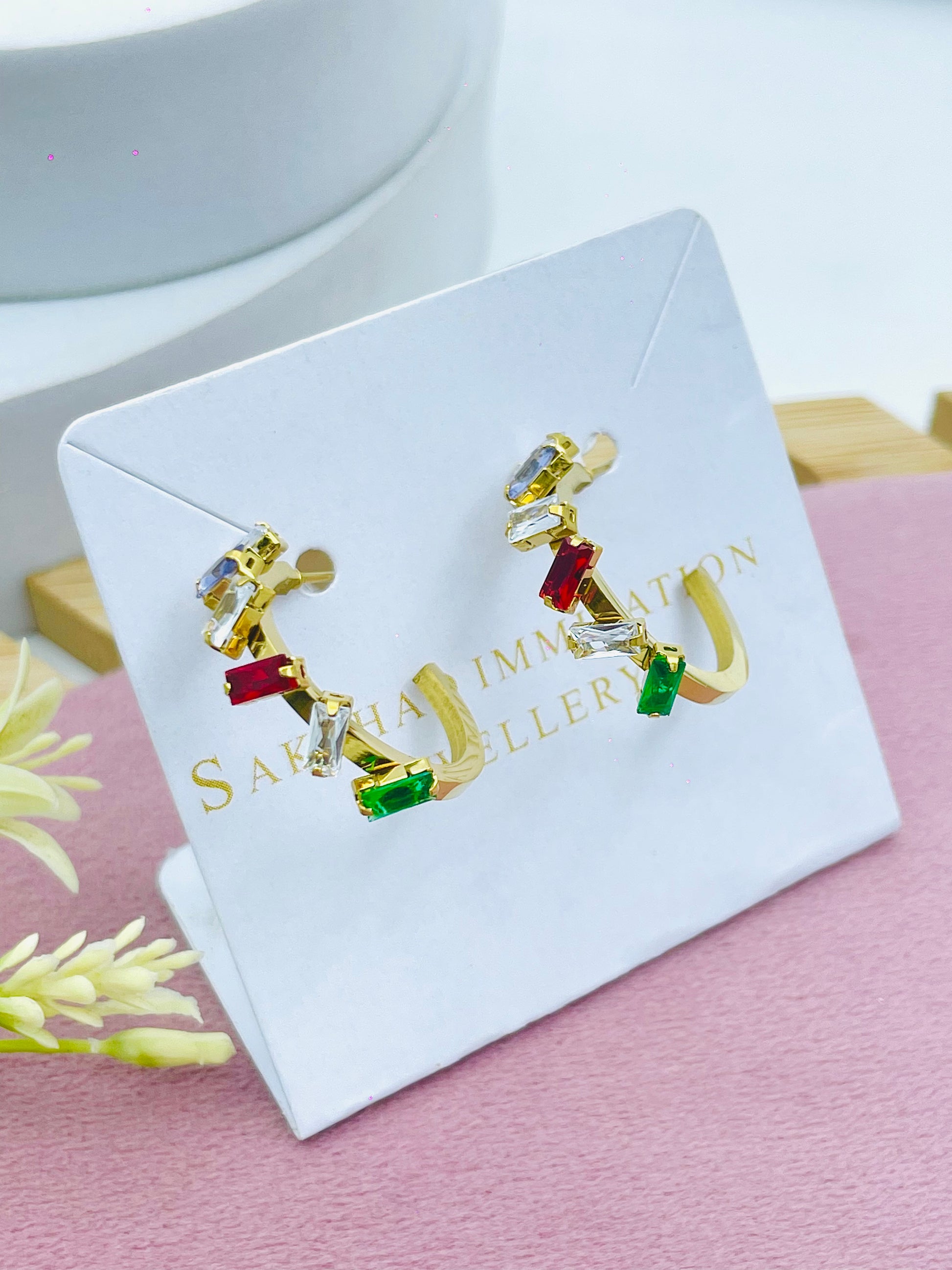 Elegant Multicolor Gemstone Open Earrings