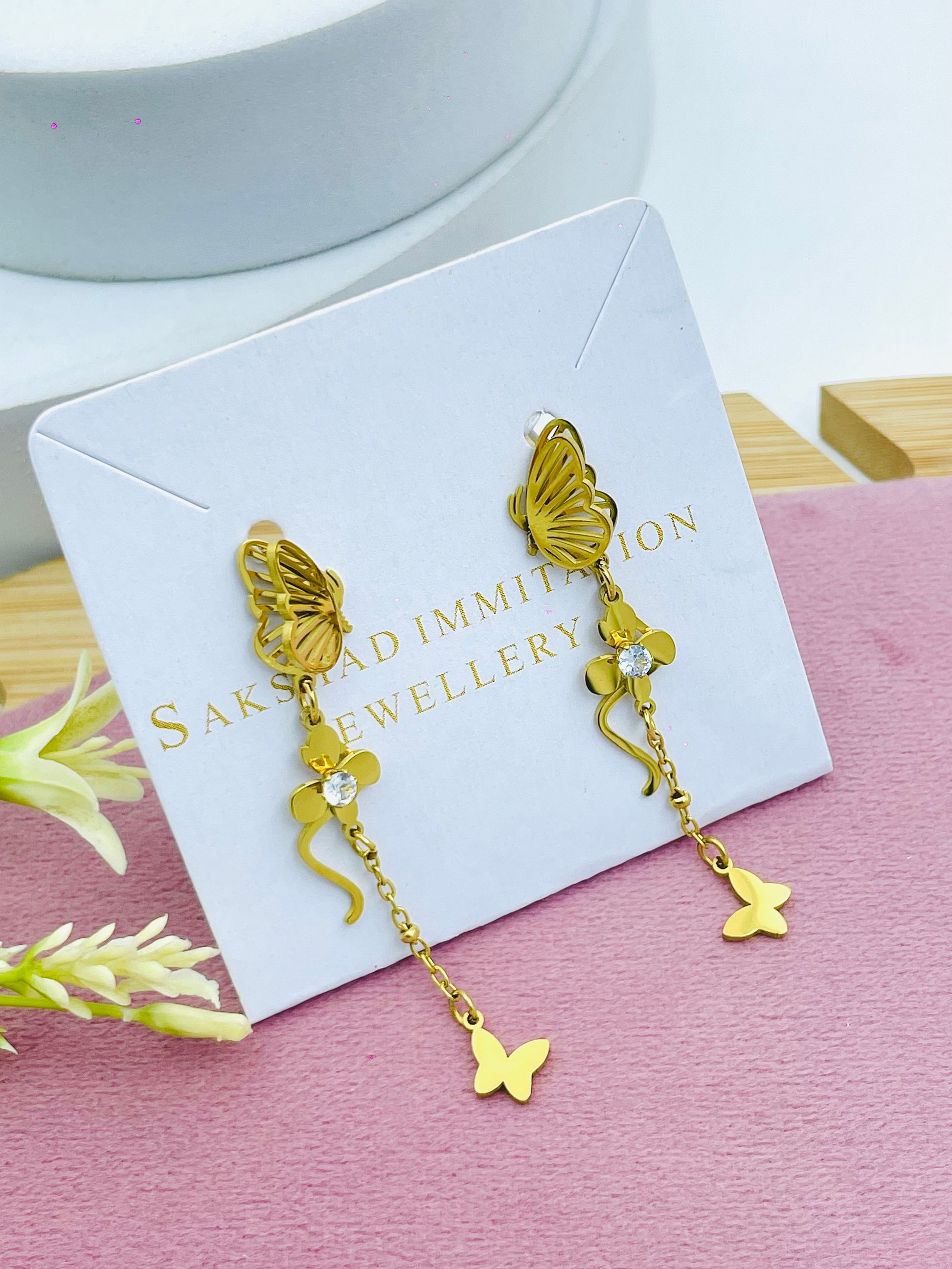 Elegant Butterfly Drop Earrings  Gold