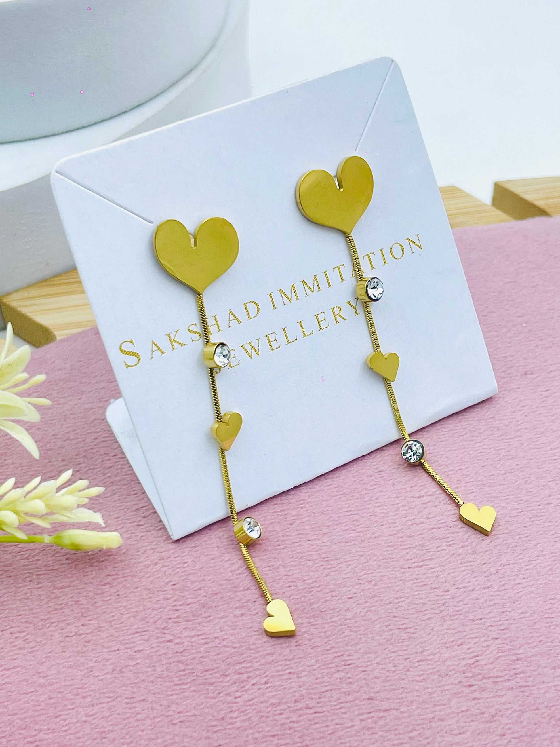Elegant Heart Drop Earrings with Crystals