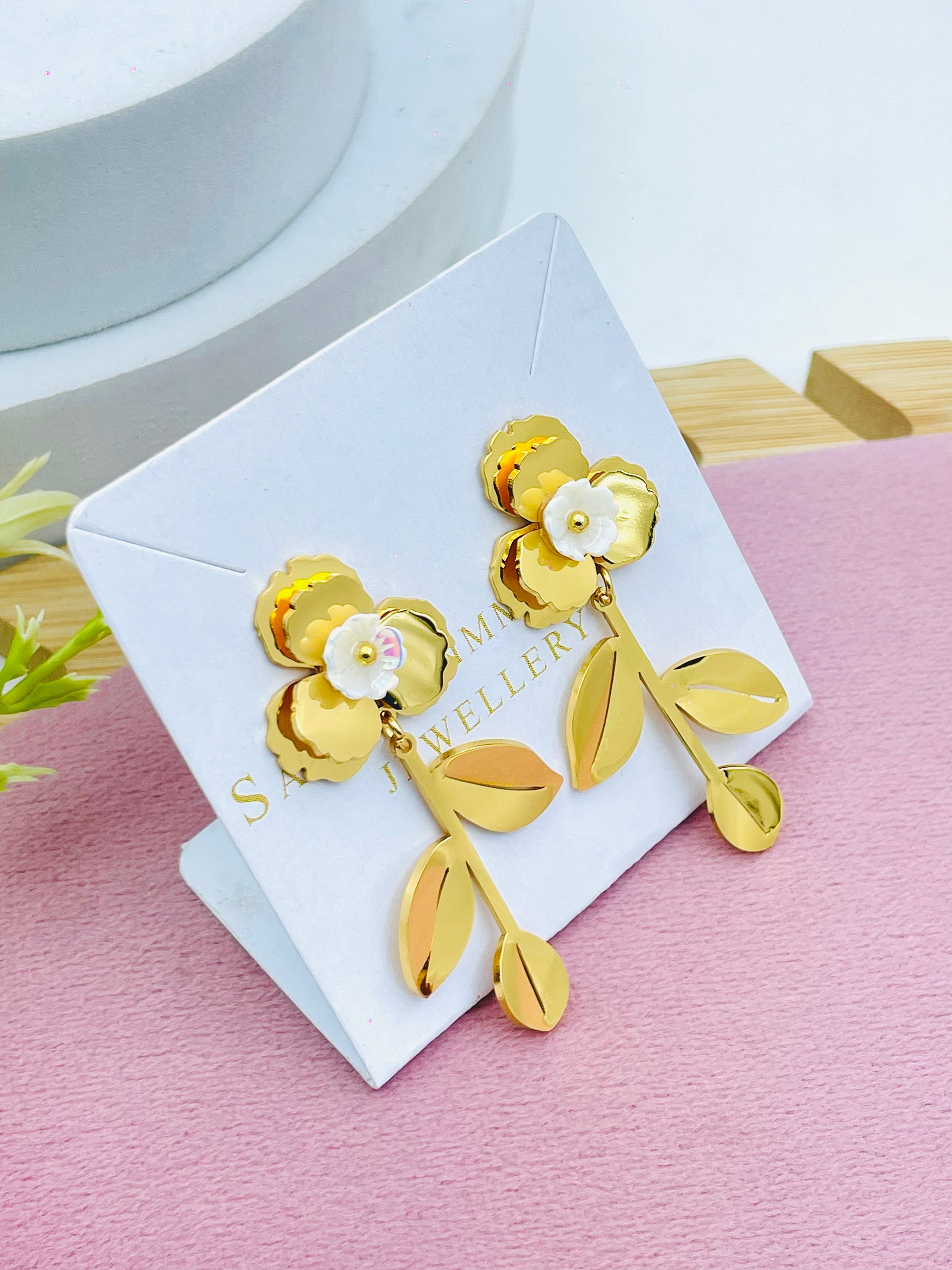 Gold Floral Drop Earrings  Elegant Jewelry