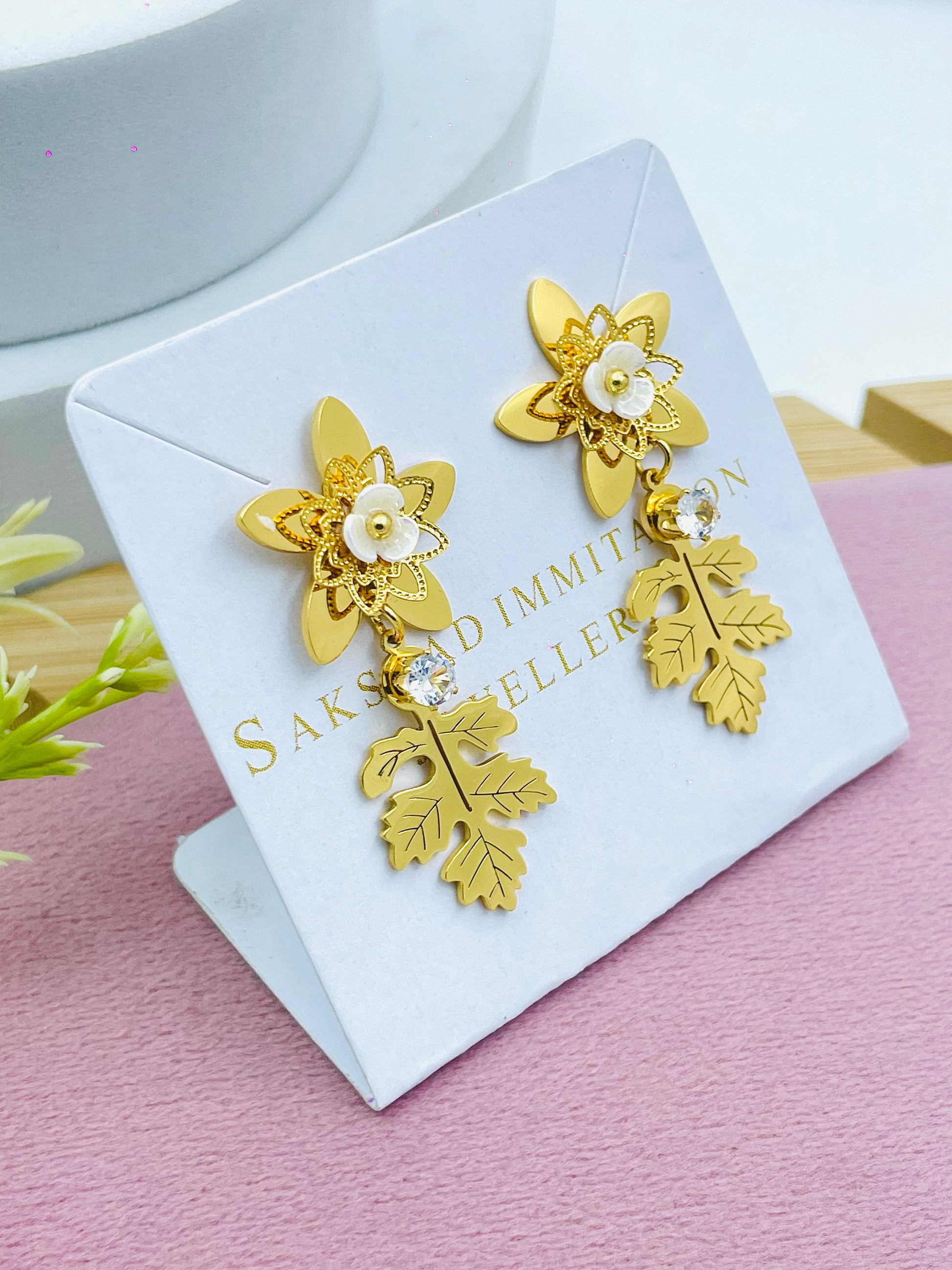 Elegant Floral Leaf Drop Earrings Jewellery