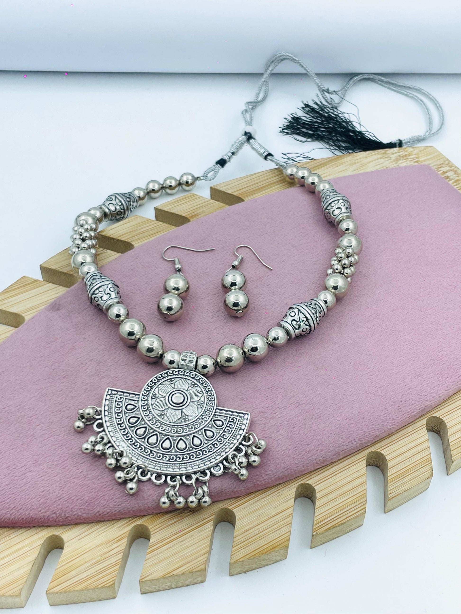 Bohemian Silver Statement Necklace Set  Elegant Jewelry