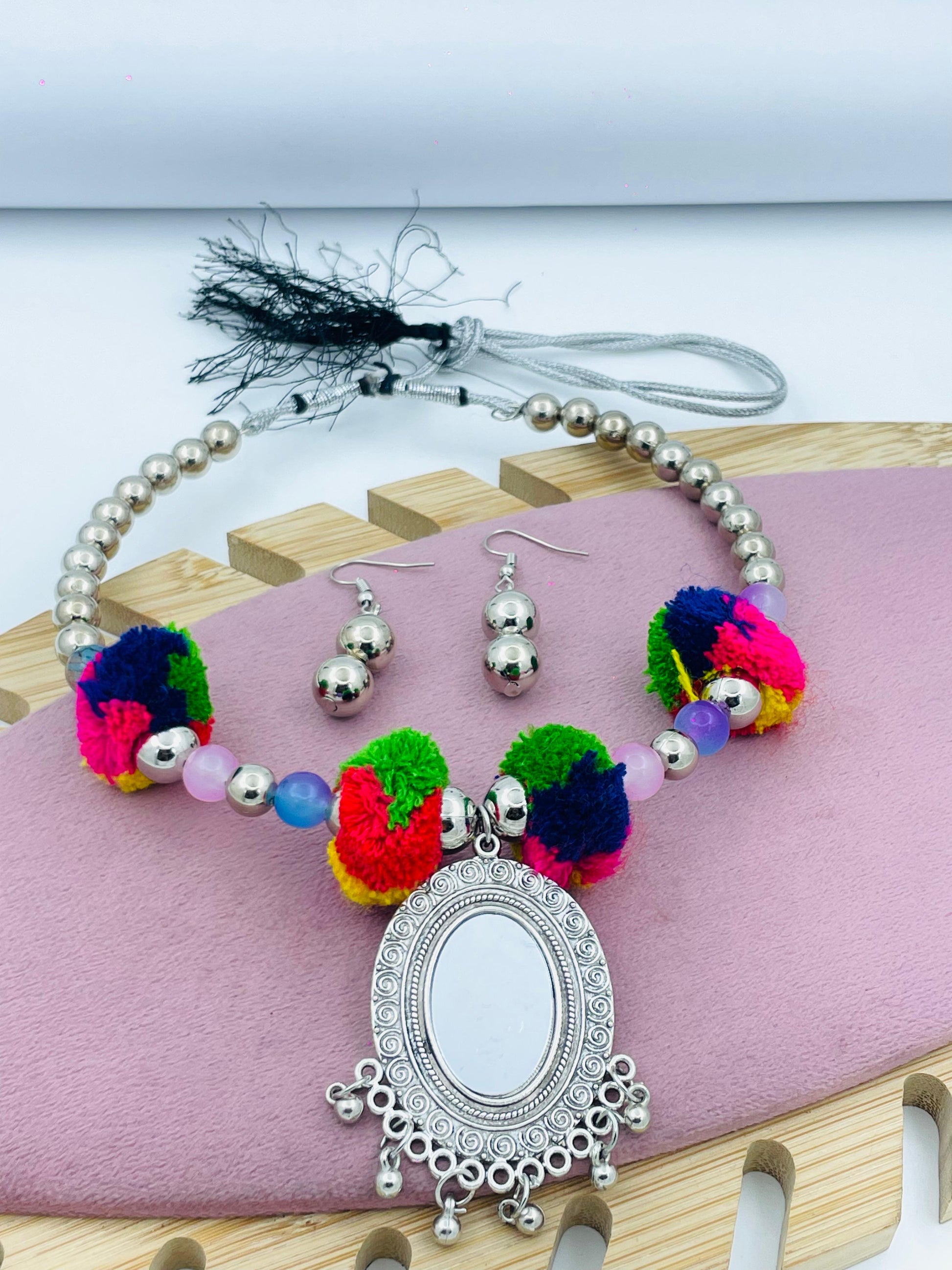 Multicolor Beaded Necklace Set with Earrings  Ethnic Jewelry