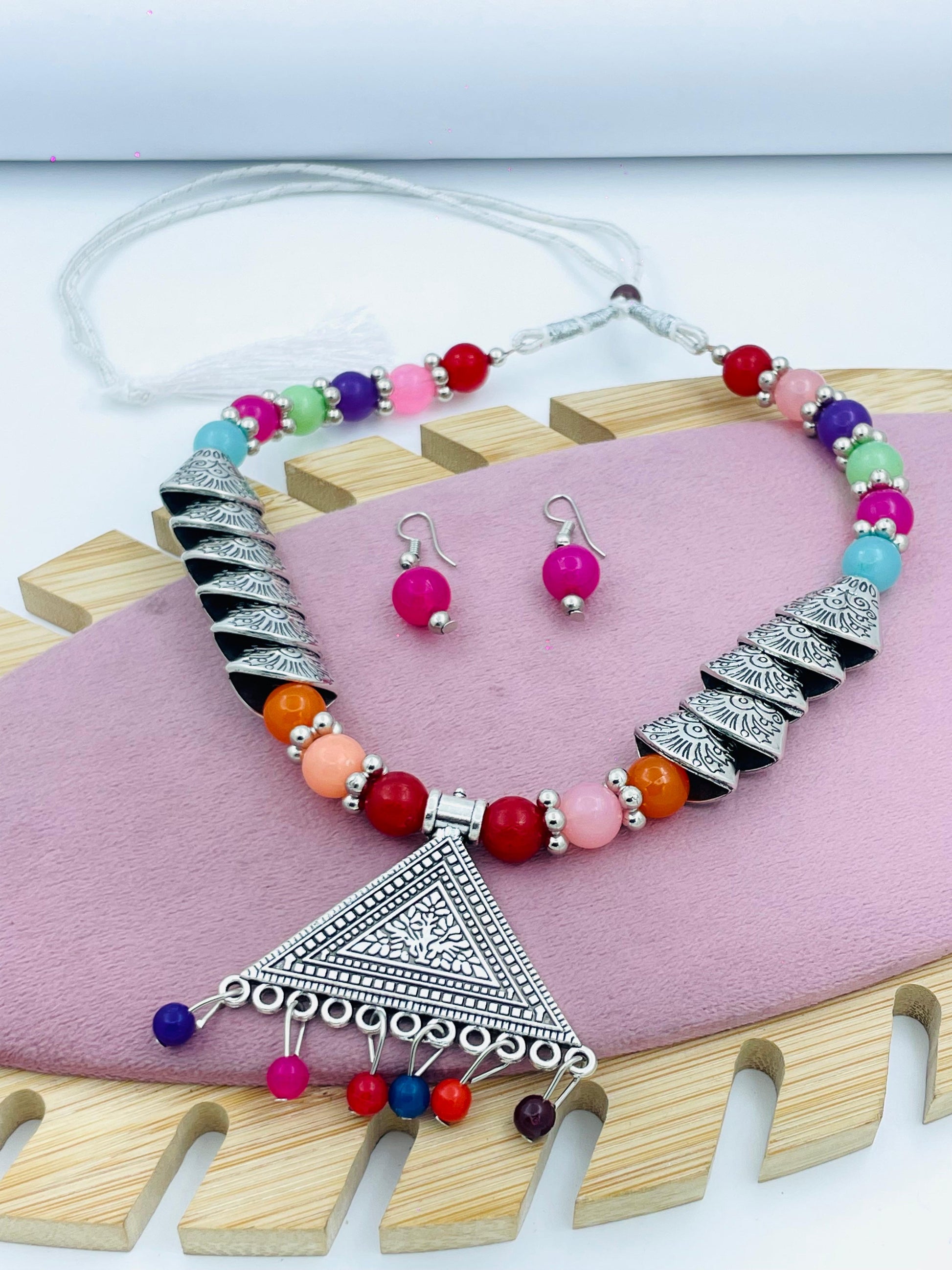 Multicolor Beaded Tribal Necklace Set  Unique  Stylish