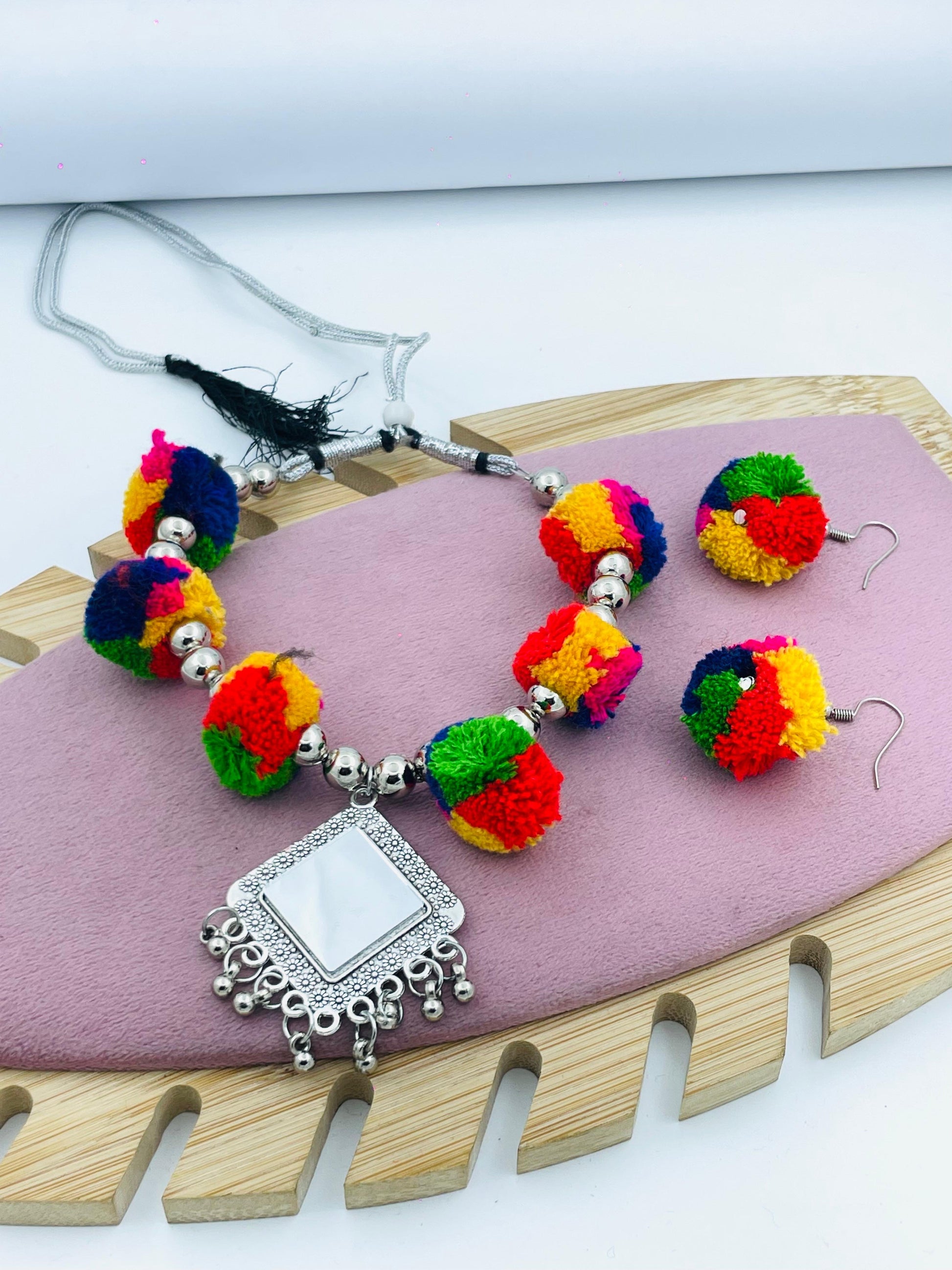 Vibrant Pom Pom Jewelry Set