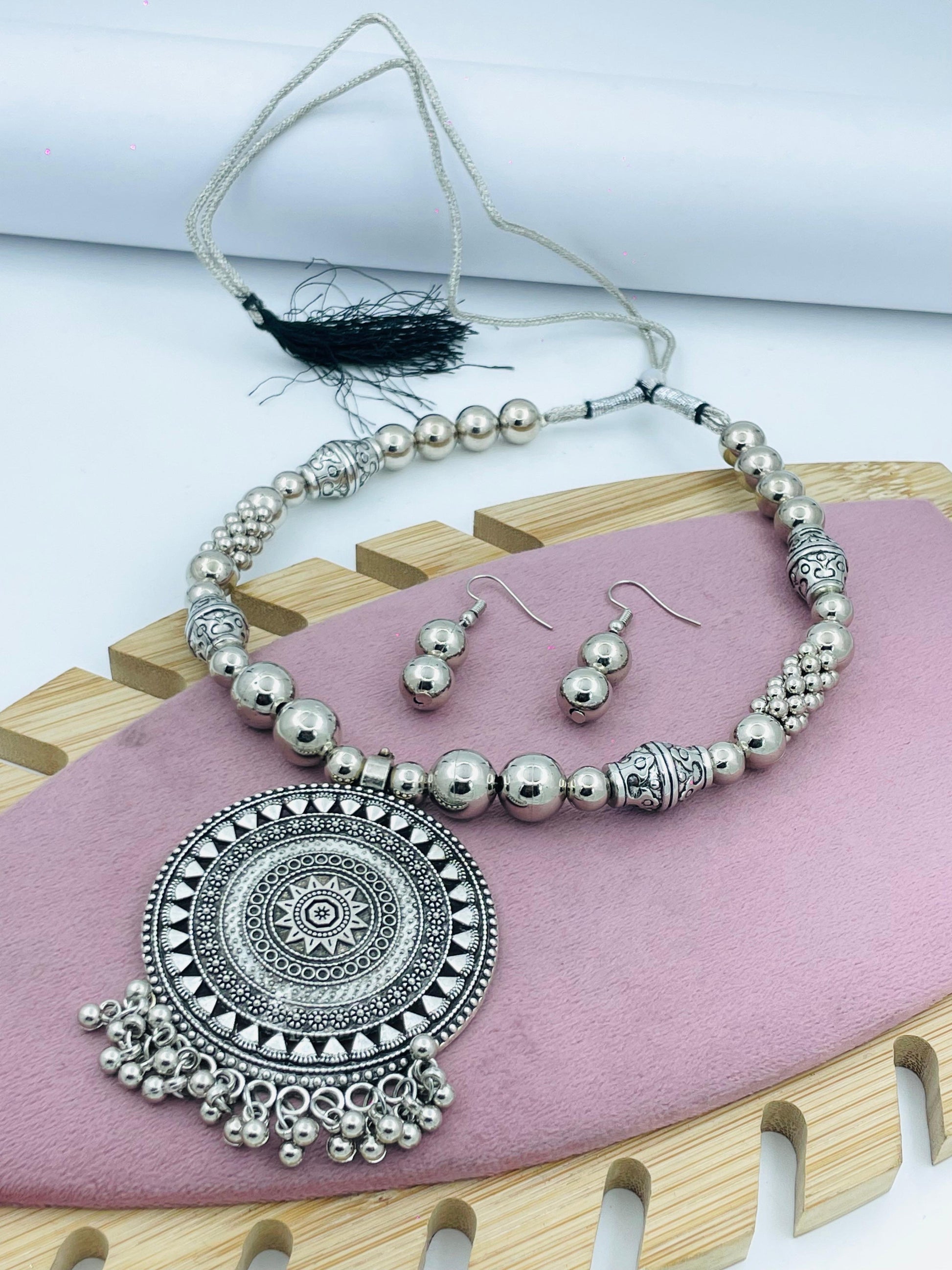 Bohemian Silver Pendant Necklace Set  Elegant  Chic