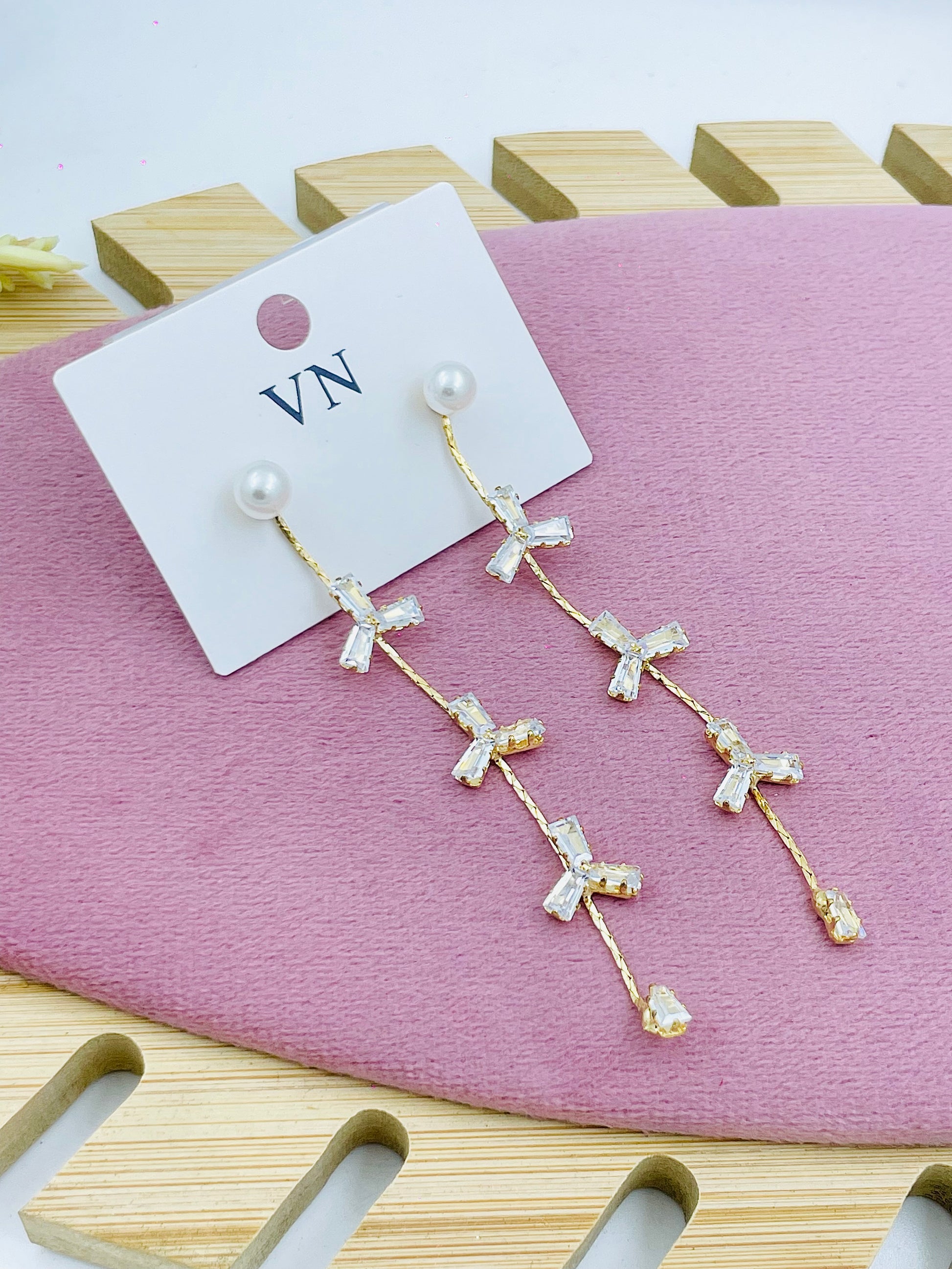 Elegant Gold Dangle Earrings with Pearl Studs  VN
