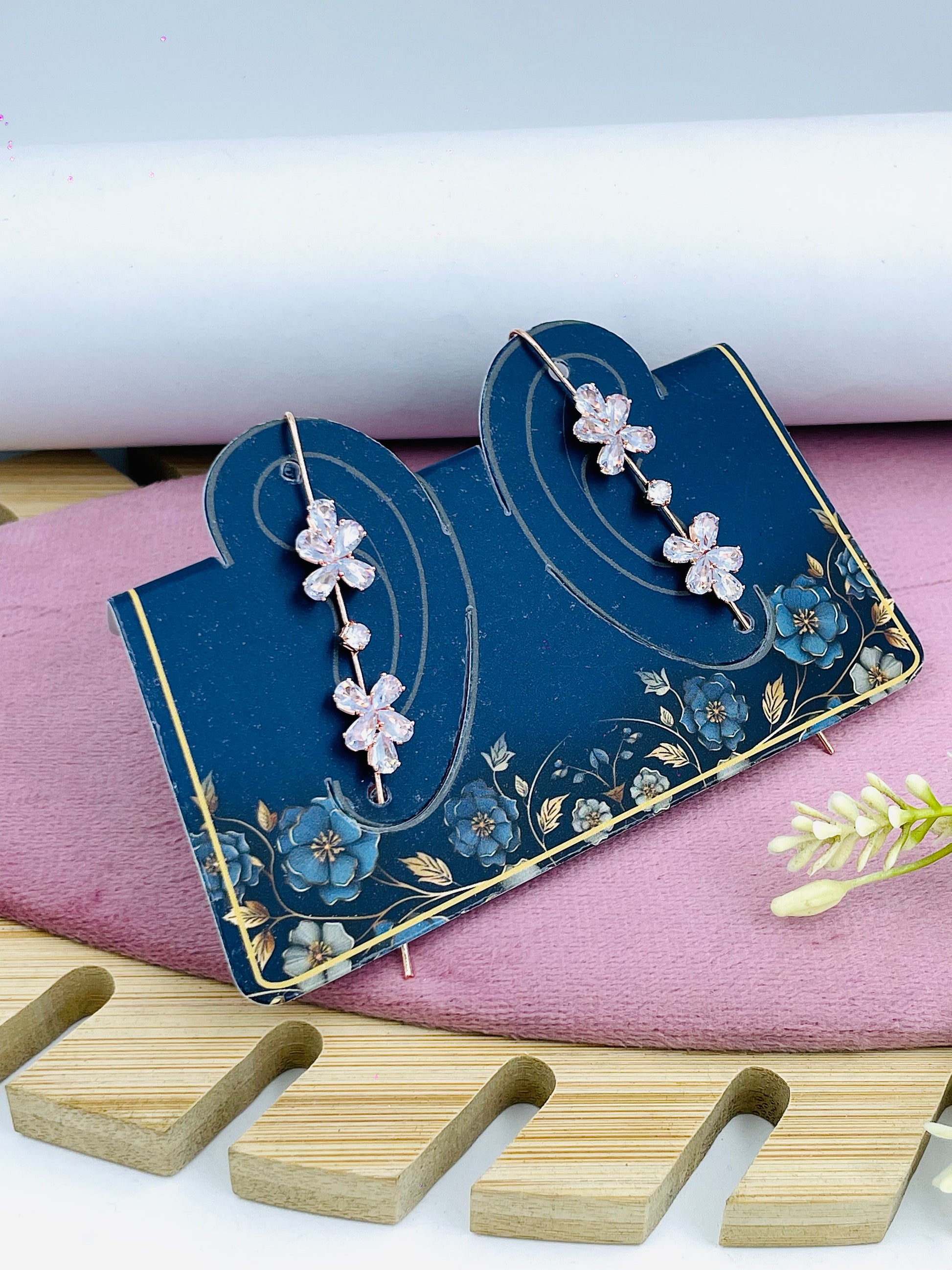 Elegant Floral Drop Earrings  Sparkling Crystal Design
