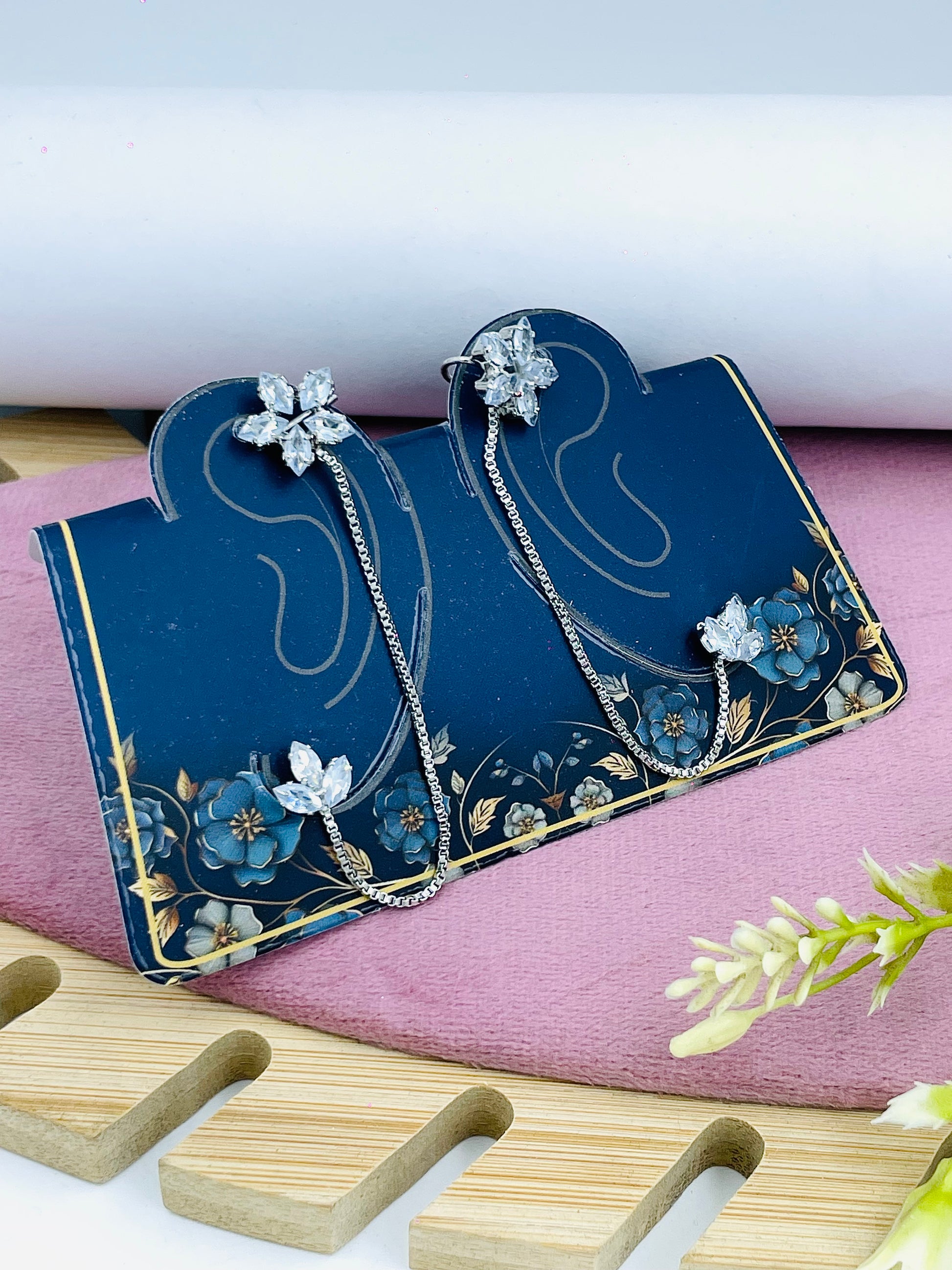 Elegant Floral Silver Chain Earrings