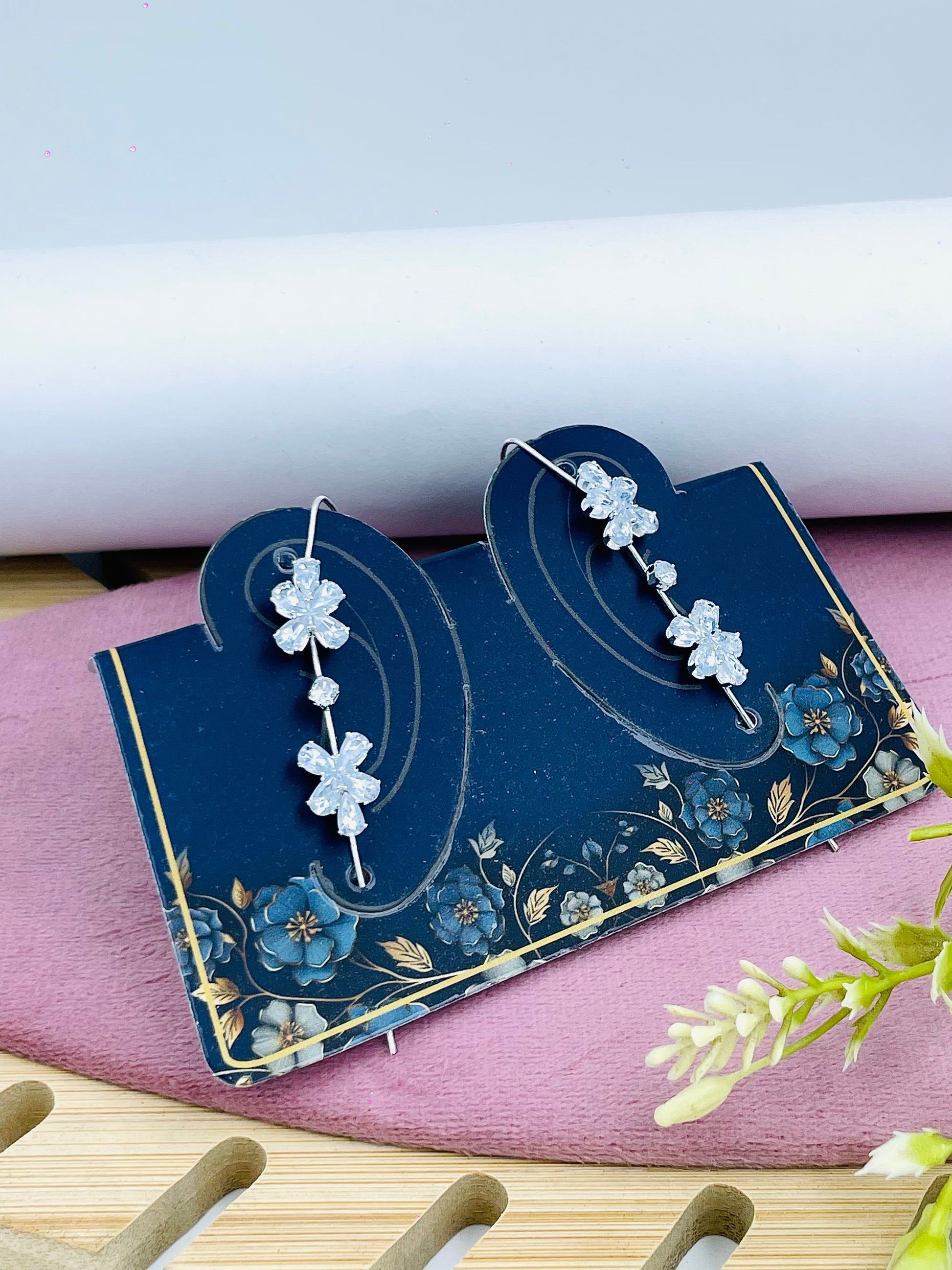 Elegant Floral Silver Drop Earrings