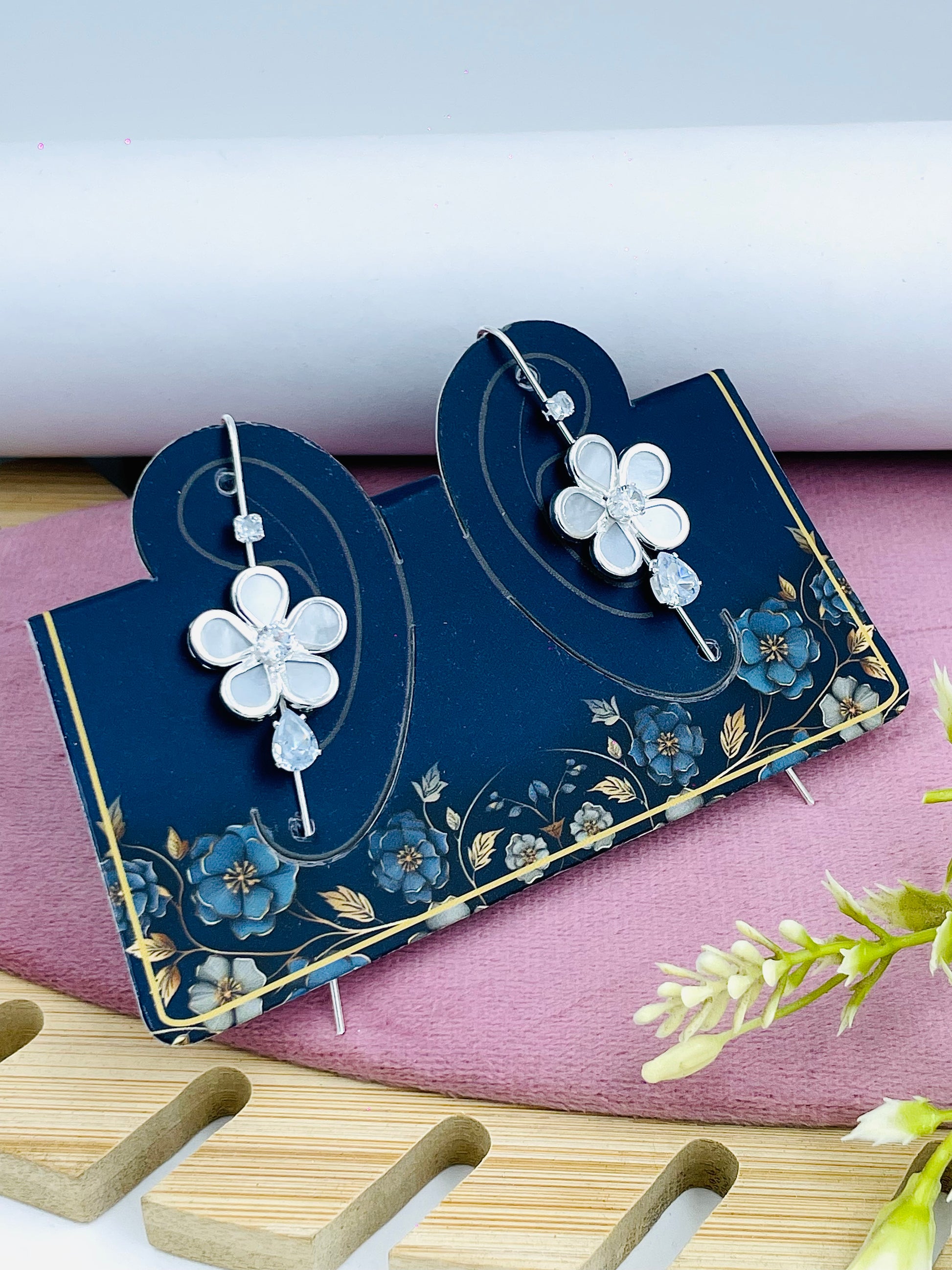 Elegant Floral Silver Drop Earrings