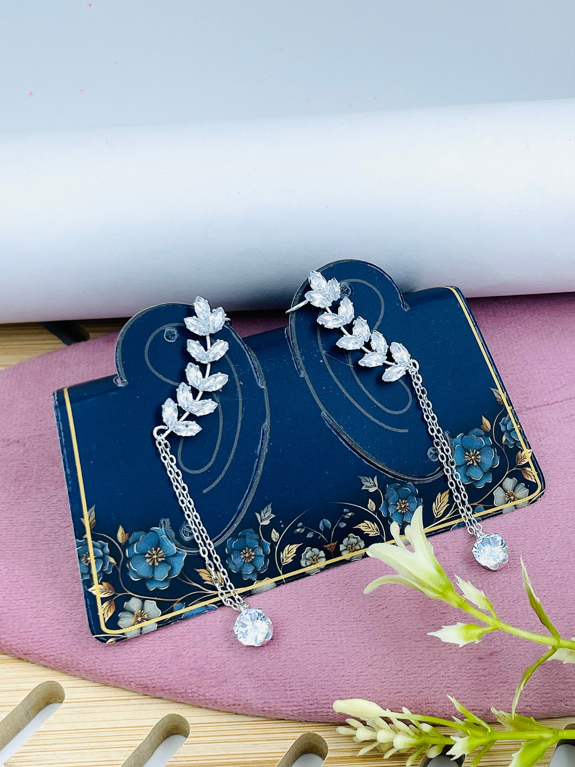 Elegant Leaf Drop Earrings with Crystal Accents