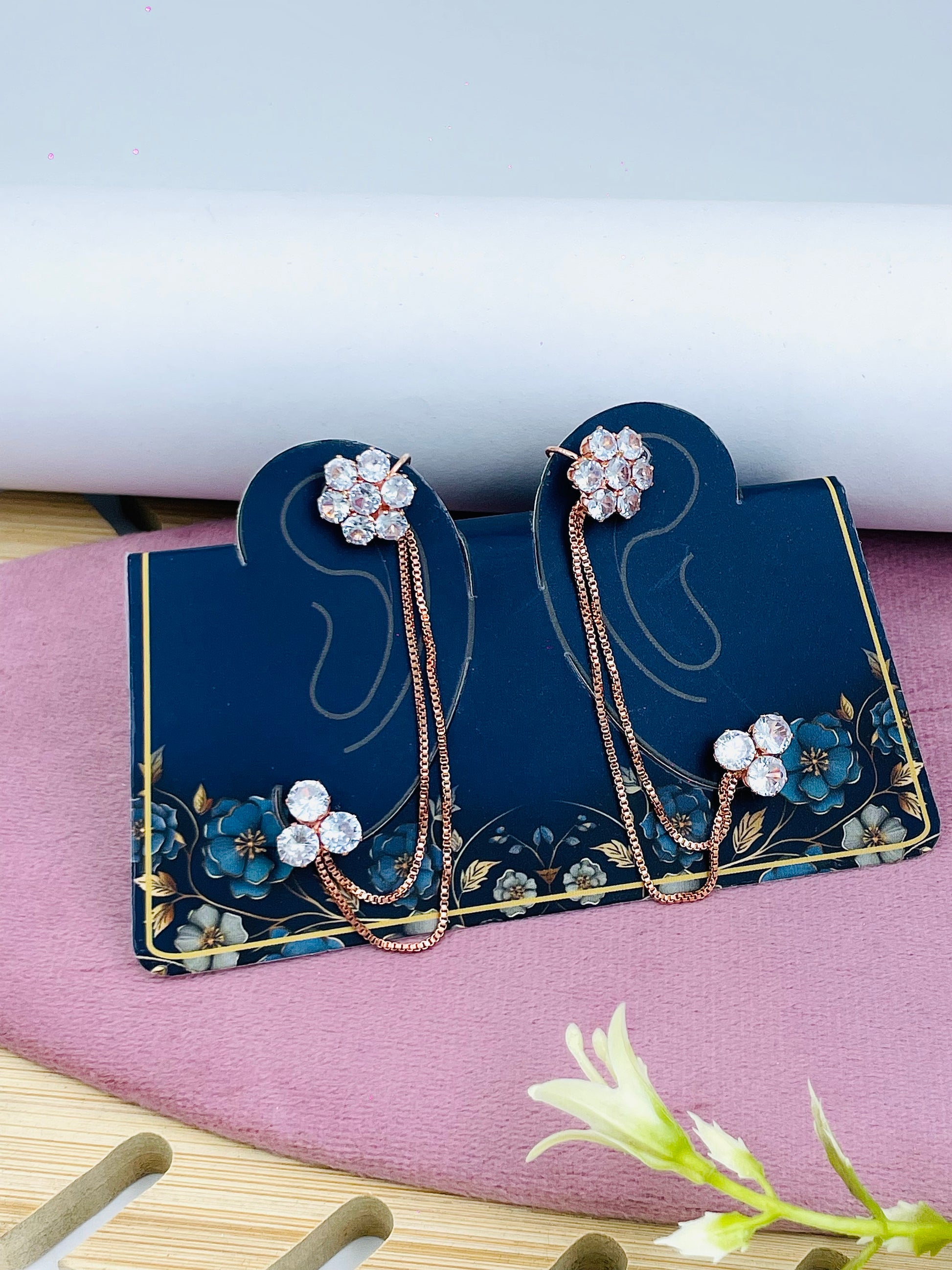 Elegant Floral Chained Earrings  Stylish Jewelry